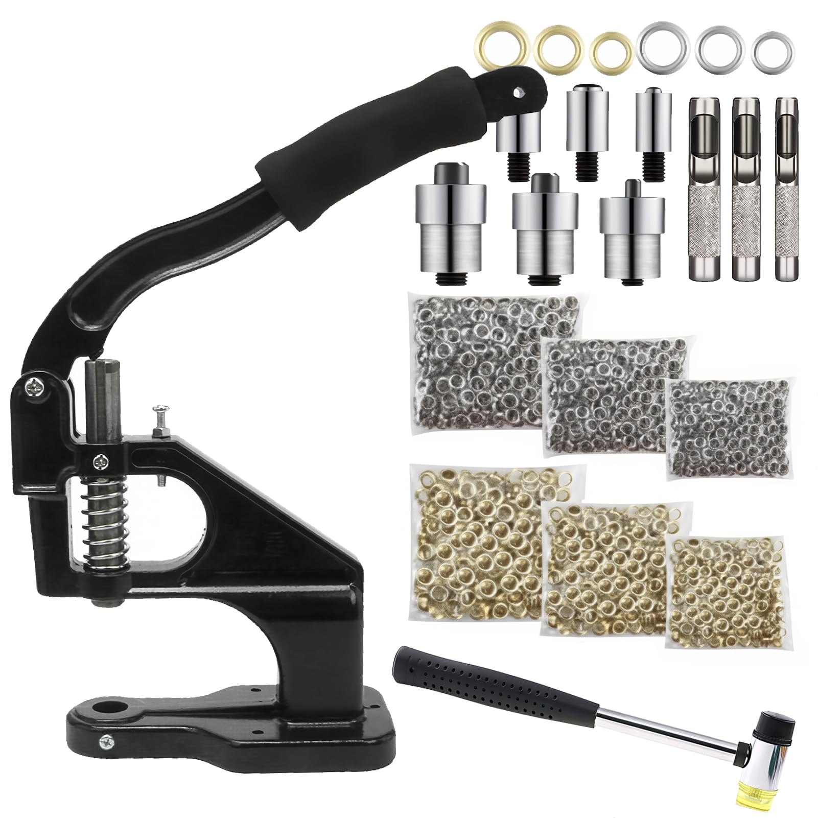 Machine à Œillets Anti-Déchirure pour Tissu et Bâche avec 3000 Accessoires de Fixation Noire