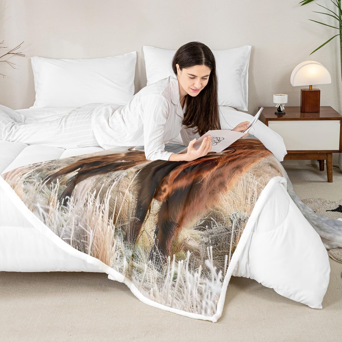 Highland Cattle Pattern Throw Blanket Highland Cow Blanket for Kids Boys Girls Farmhouse Cow Landscape Blanket for Chair Office Room,Twin (60 x 80 Inches)