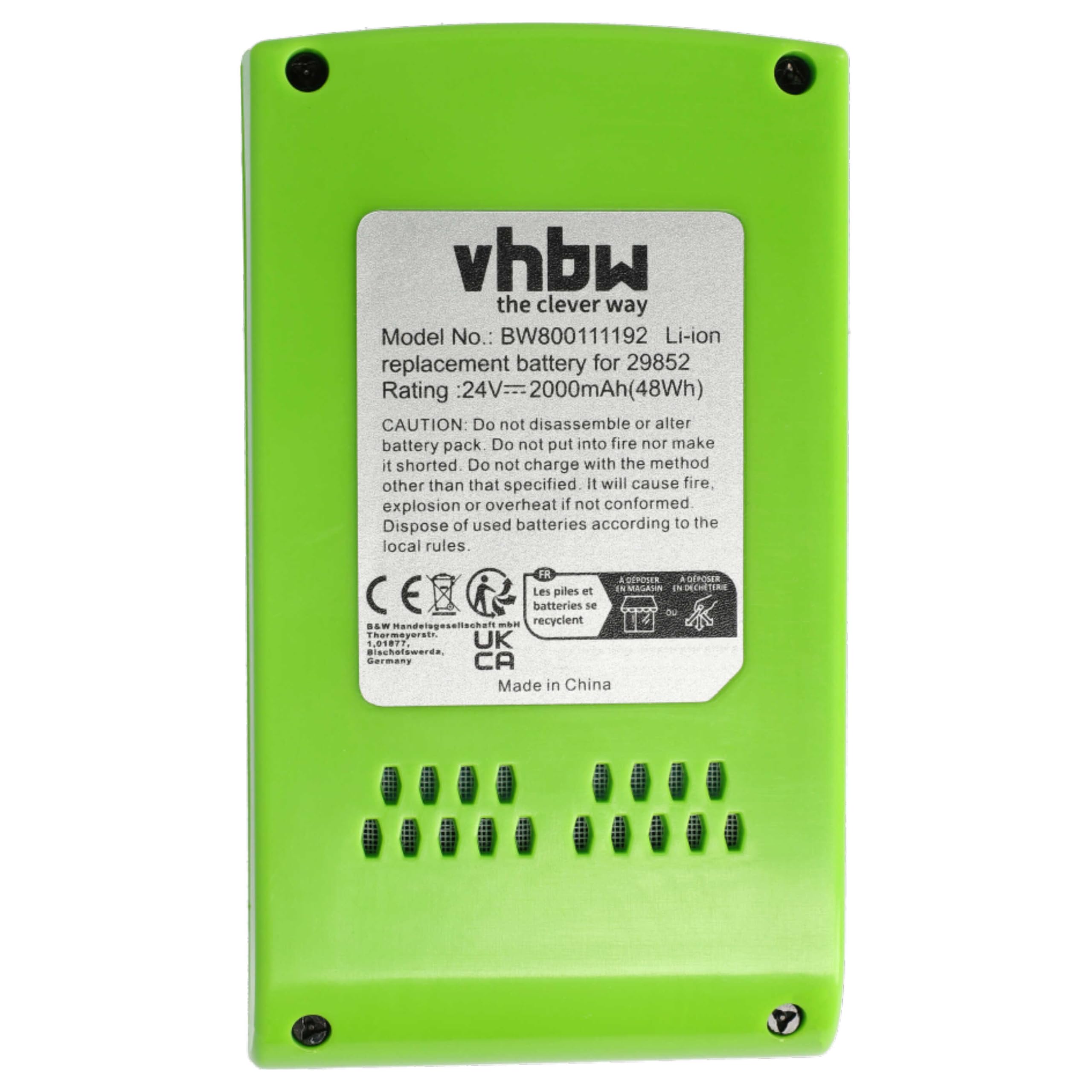 vhbw 2 x zamiennik baterii do Greenworks 29807, 29322, G24B2, 29852, 29842, 29837 do elektronarzędzi (2000 mAh, litowo-jonowy, 24 V)