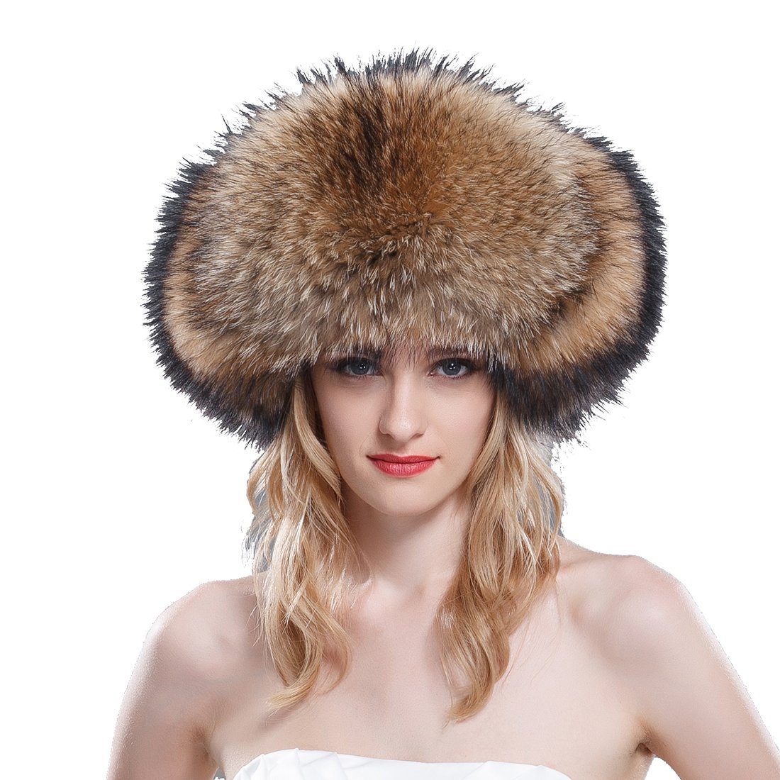 URSFUR Women's Raccoon Fur & Leather Russian Trapper Hats