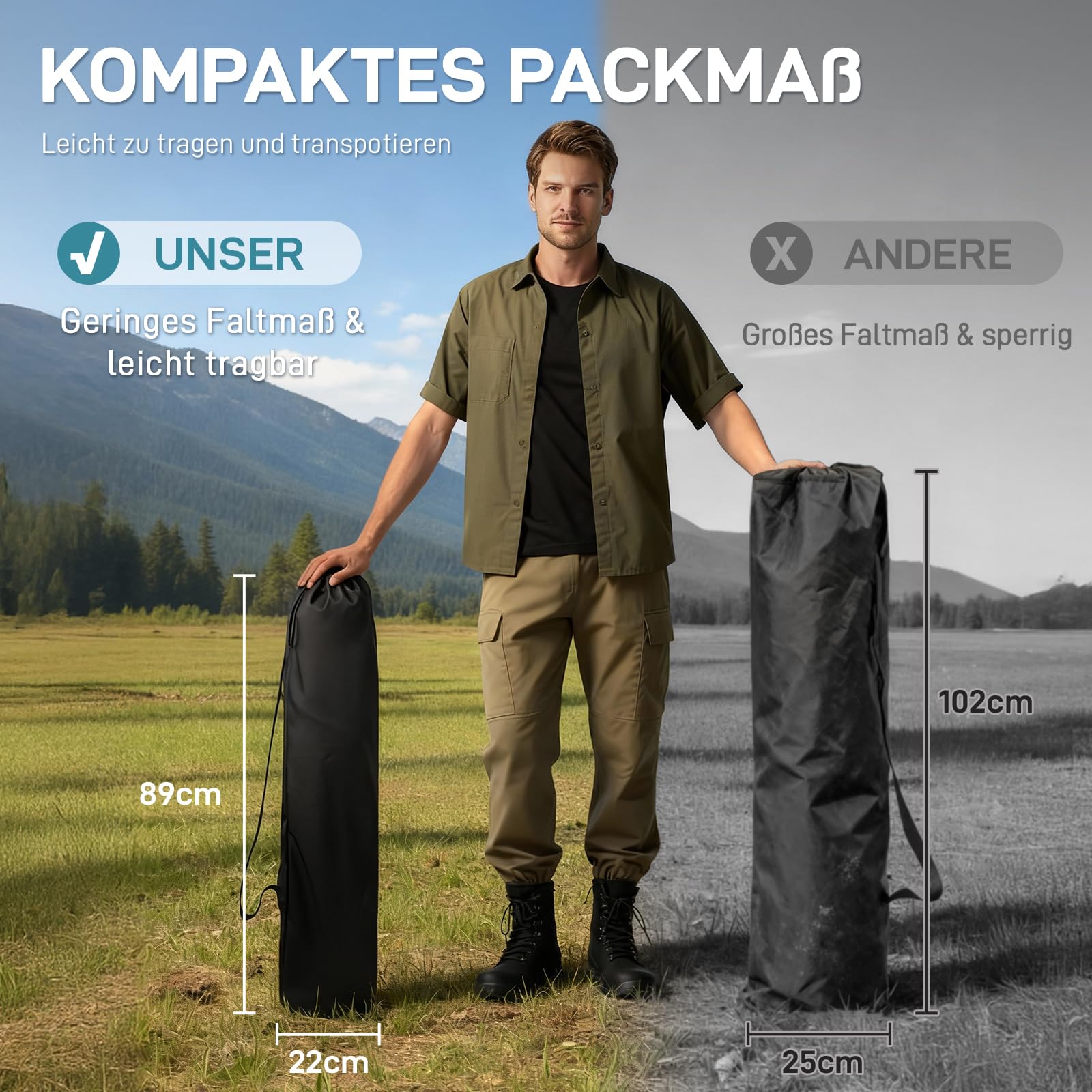 EVER ADVANCED Campingstuhl Faltbar Rückenverstellbar in 4 Positionen 160KG Belastbar, Klappstuhl Recliner Campingstuhl Klappbar mit Seitentasche & Getränkehalter, Angelstuhl für Camping Garten Balkon