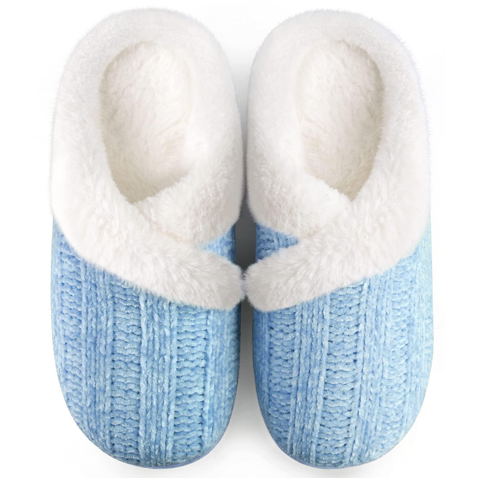 Slippers for Women Fuzzy House Slip on Indoor Outdoor Bedroom Furry Fleece Lined Ladies Comfy Memory Foam Female Home Shoes Anti-Skid Rubber Hard Sole
