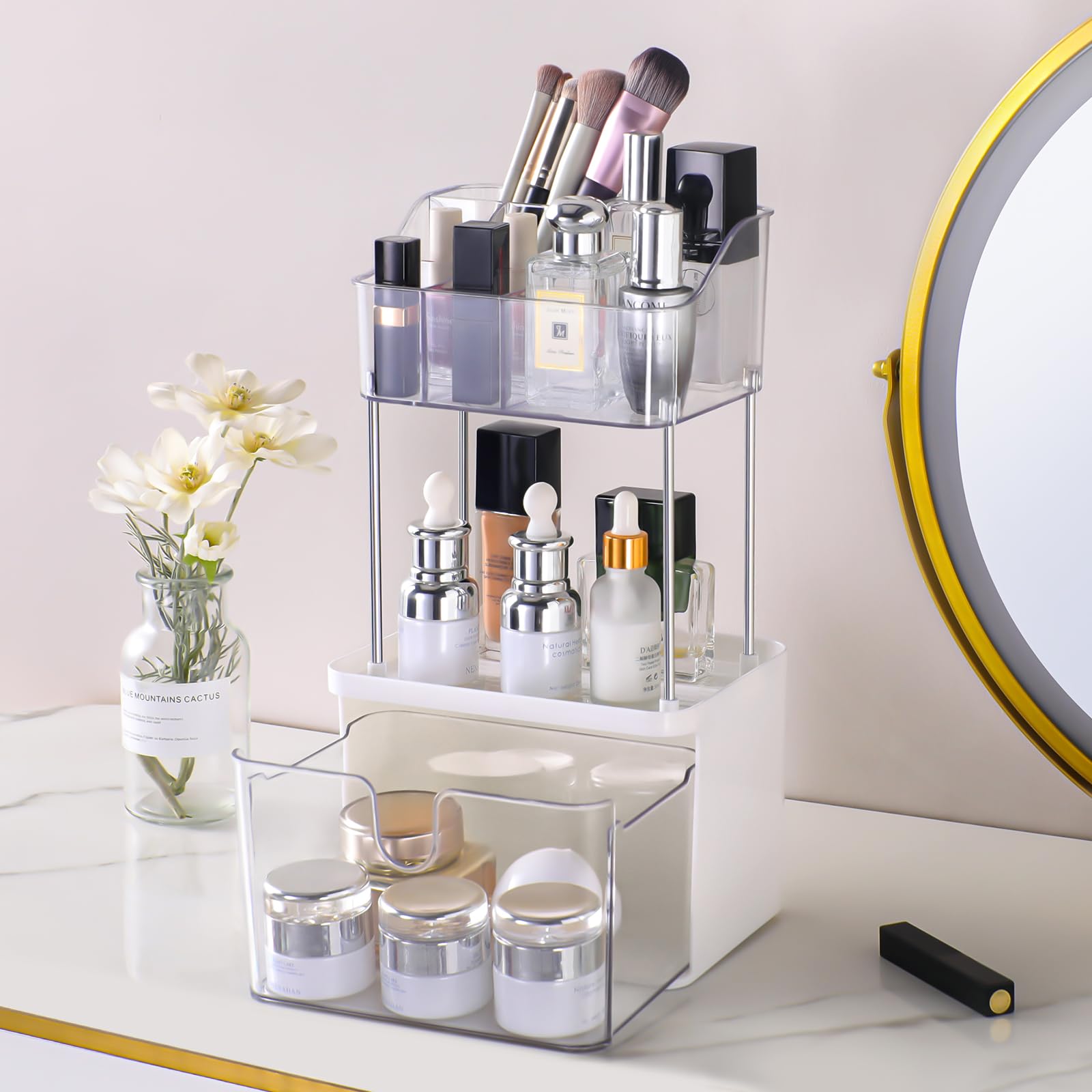 Weidace 2-Drawer Bathroom Organizer, Multi-Purpose Makeup Storage Rack for Vanity, 2Tier Cosmetic Organizer (White)