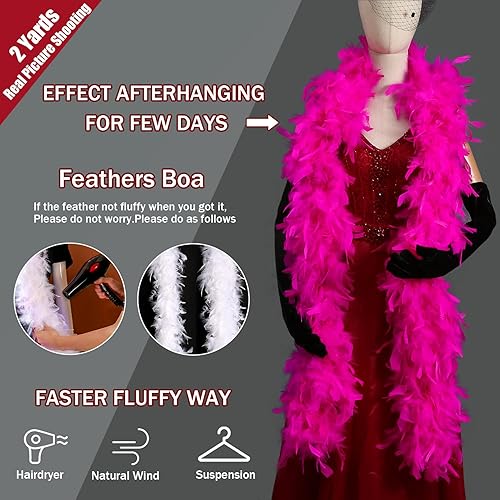 Miniatura 5 de FeelfunFeather Boa de plumas de pavo de 2 yardas para manualidades, boda, fiesta, baile, Halloween, Navidad, disfraz para decoración del hogar