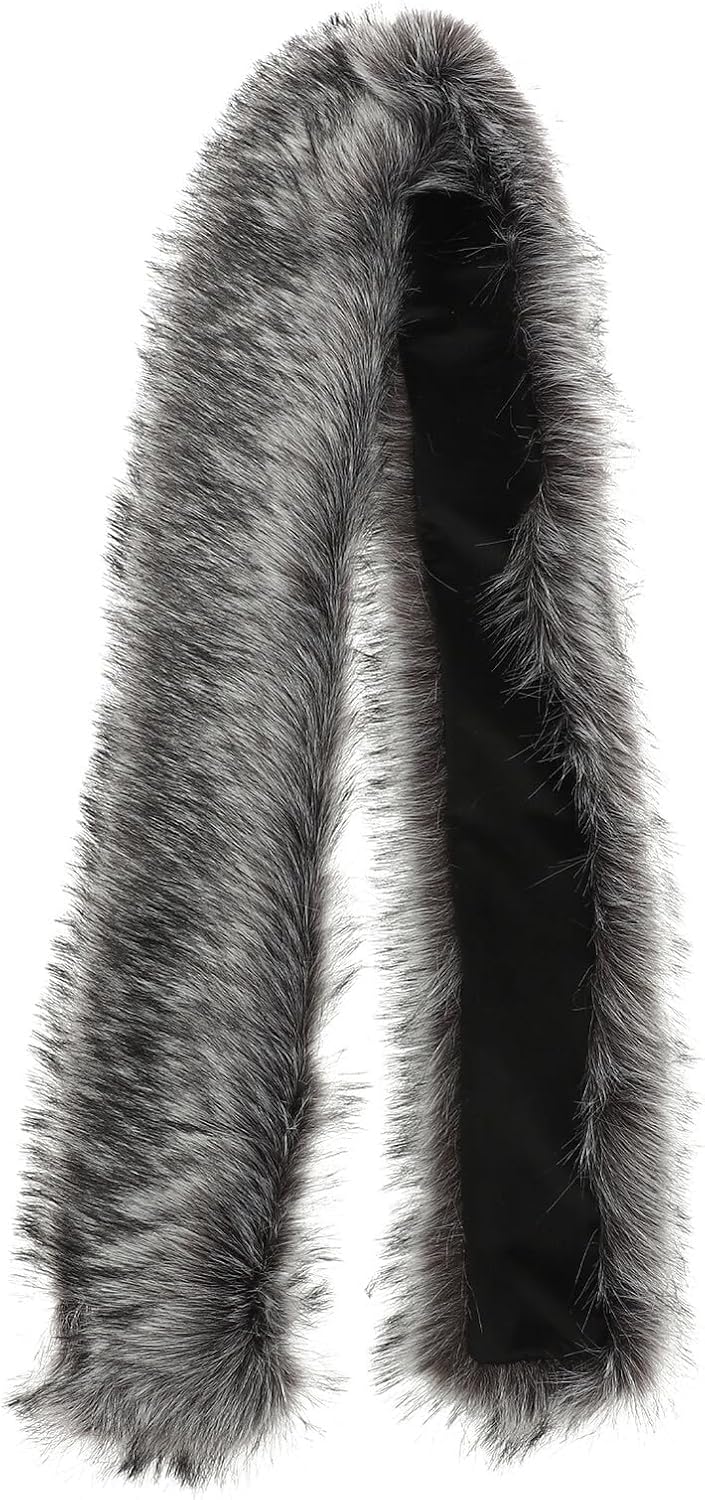 UPKOCH Faux Fur Shawl Collar Women Winter Warm Imitation Fur Scarf Wrap Extended Thick Soft Neck Warmer 180cm Gray White Long Hair for Cold Weather