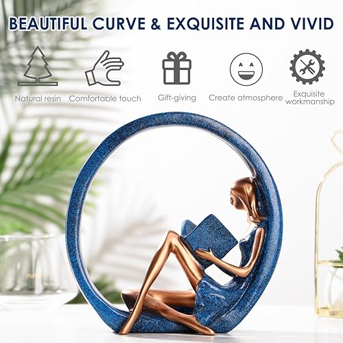 Miniatura 2 de Estatuas de resina para niña, estatua de yoga, escultura artística para estantería, adornos para lectores, profesores, decoración para sala de