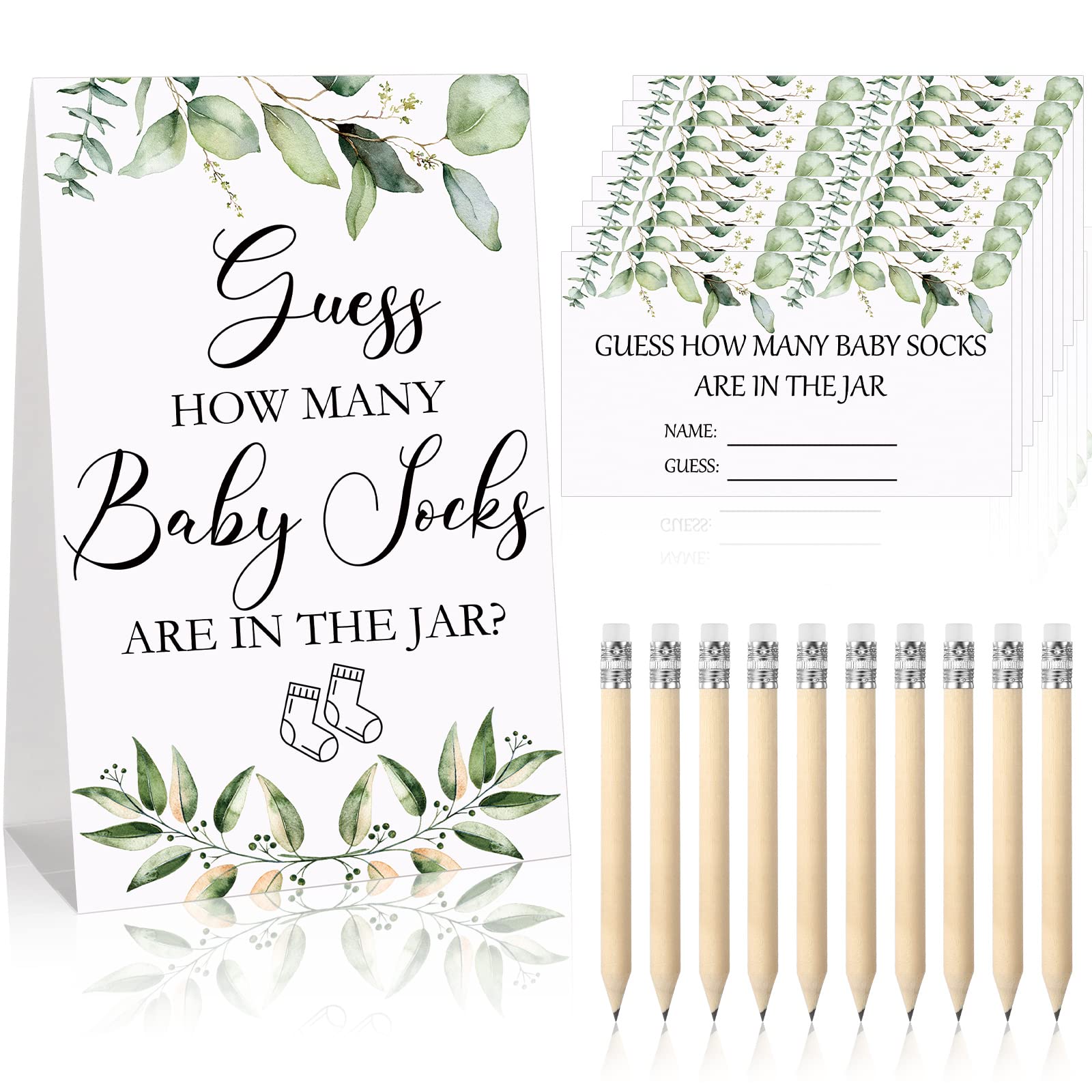 61 Pcs Baby Shower Game Cards Kit Including Guess How Many Socks Sign 50 Pcs Small Cards and 10 Pcs Pencils for Baby Shower Gender Reveal Gender Neutral Party Favors Game Supplies