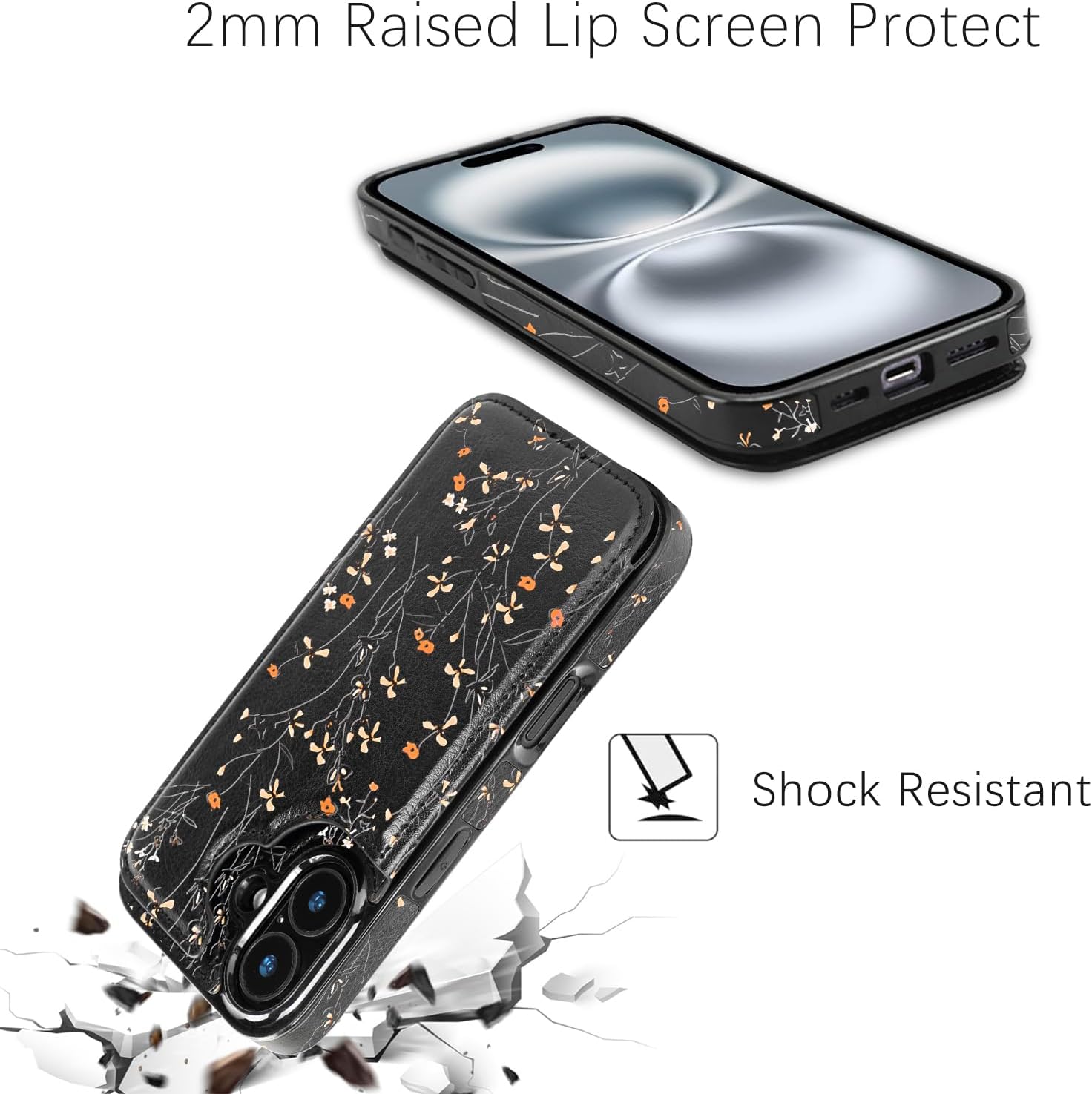 uCOLOR Compatible with iPhone 16 Wallet Case with Card Holder Slot Folio Flip PU Leather Kickstand Double Magnetic Clasp and RFID Blocking Design Cover 6.1 Inch (Wild Flowers) - Image 6