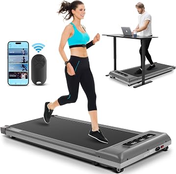 Smart Walking Pad Treadmill, Under Desk Treadmills for Home Office Treadmill Work with APP, Portable 2.5HP Quiet Walking Pad 300 lb Capacity, Dual Control Methods, LED Display
