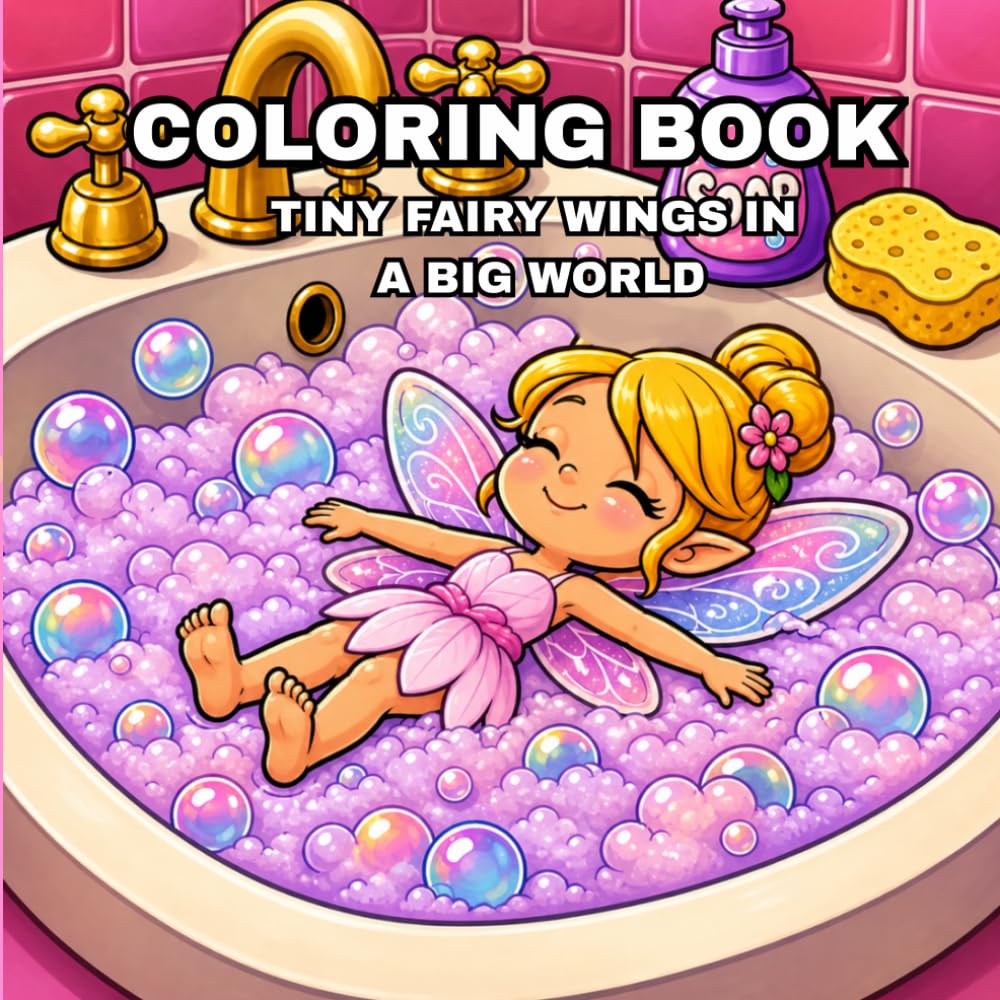 Coloring Book: Tiny Fairy Wings in a Big World: A whimsical collection of several little cute fairies in giant everyday worlds