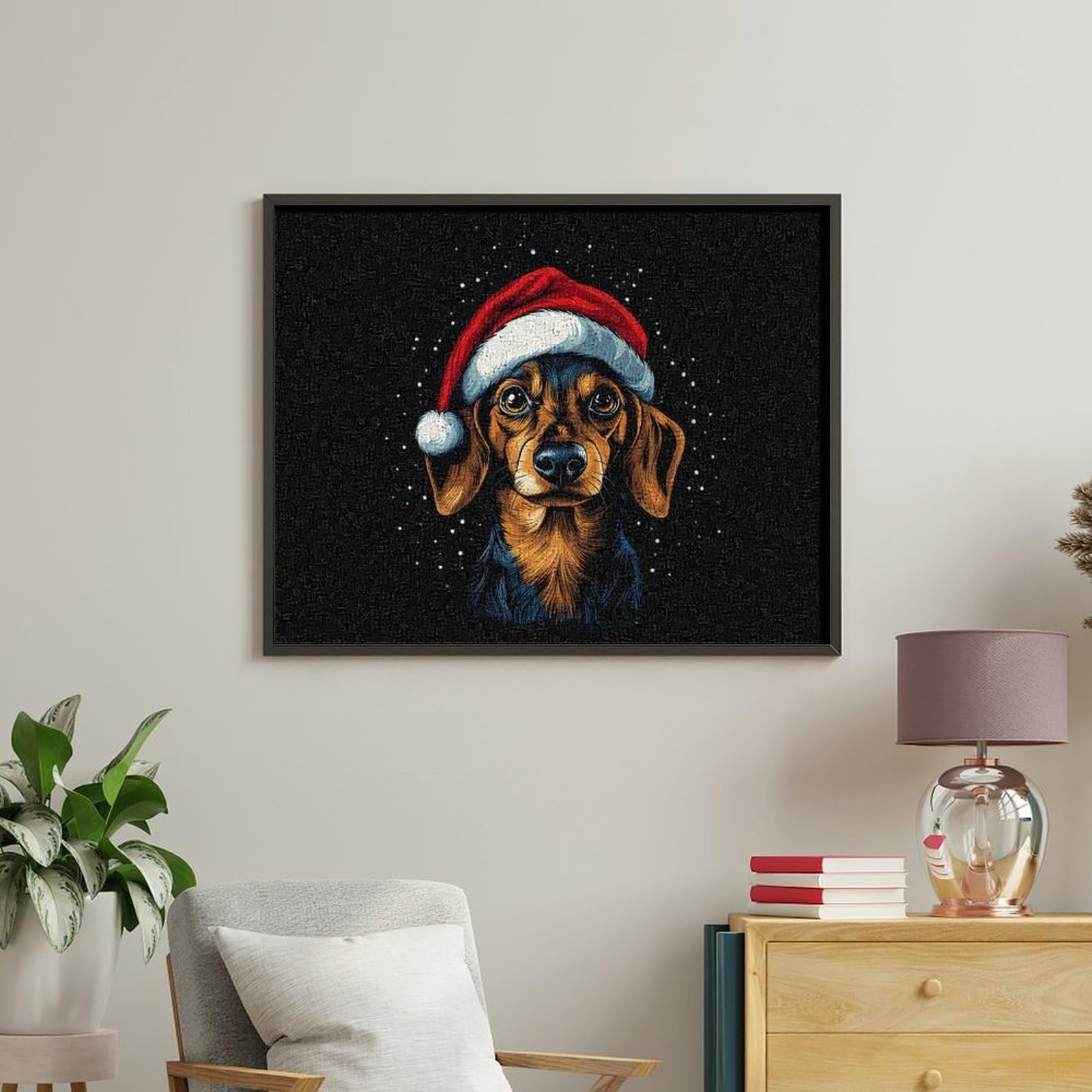 Malen nach Zahlen, Motiv: Hund in Weihnachten, für Erwachsene, Anfänger, bunt, DIY, einfaches Malen für Zuhause, Wanddekoration