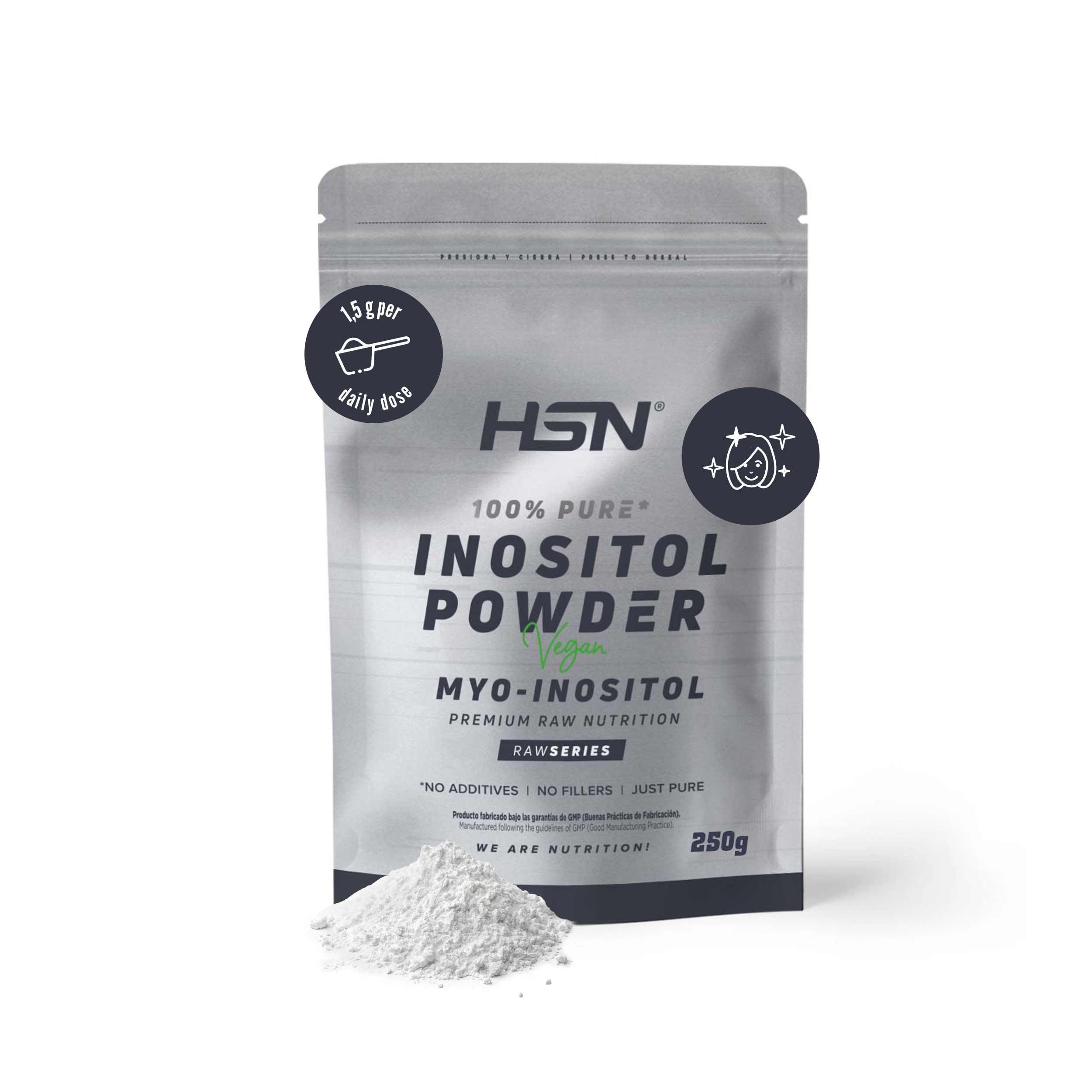 HSN Inositol en poudre (Myo-Inositol) | Sans goût 250 g = 500 portions | 100 % pur myo-inositol sans additifs ni excipients | Dosette non incluse | Sans OGM, Végan, Sans gluten