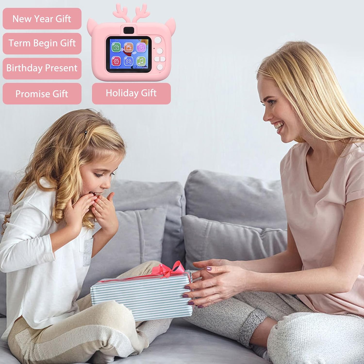 Children Digital Camera 20MP with 32G Memory Card & USB - 2 Inch Color Display, 1080P Video, Auto Dimming, Silicon Cover - Fun Photo & Game Toy for Kids, Pink & Yellow (Pink Yellow)