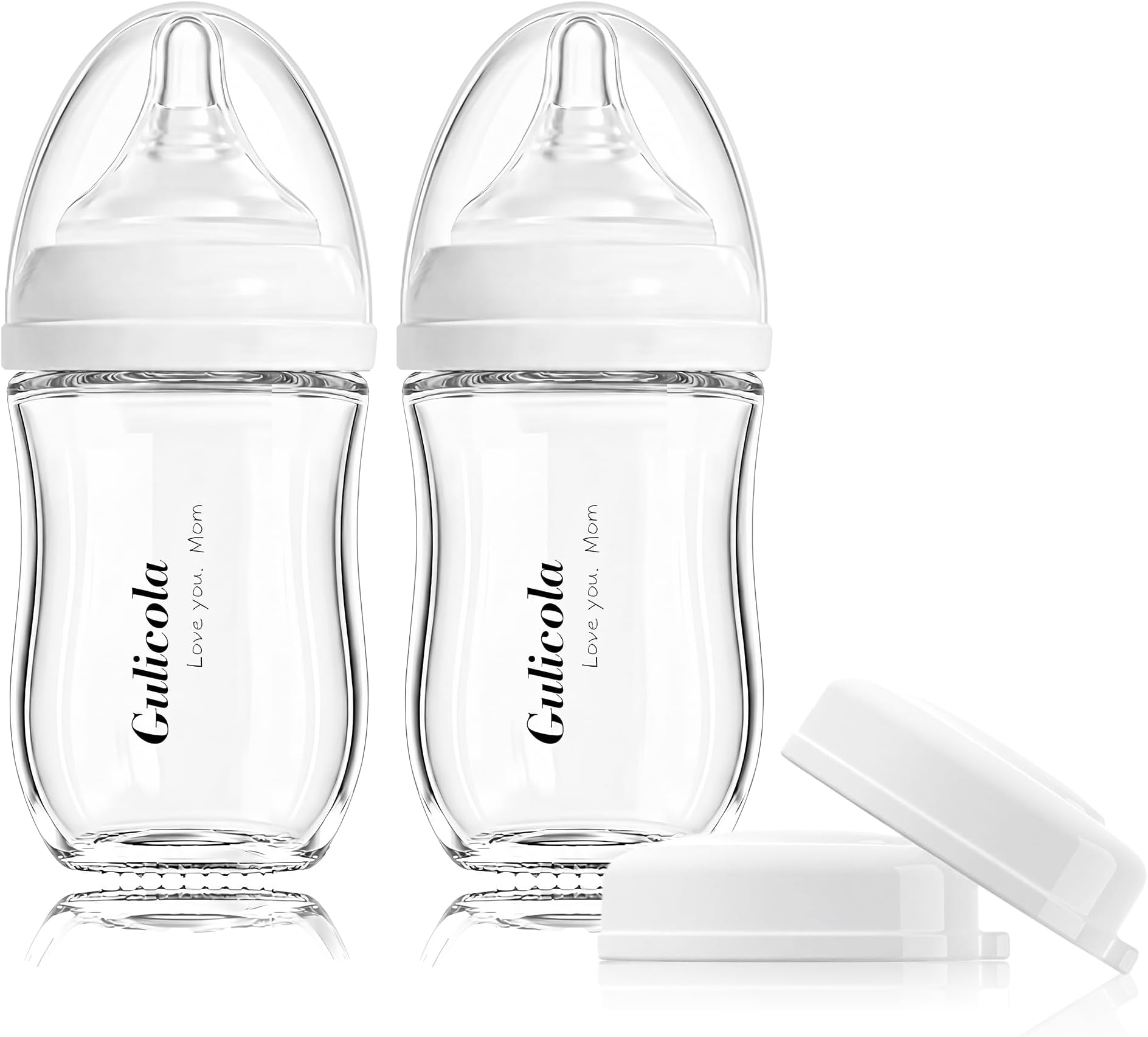 Gulicola Natural Glass Baby Bottle, 5 oz, 2 Pack, White
