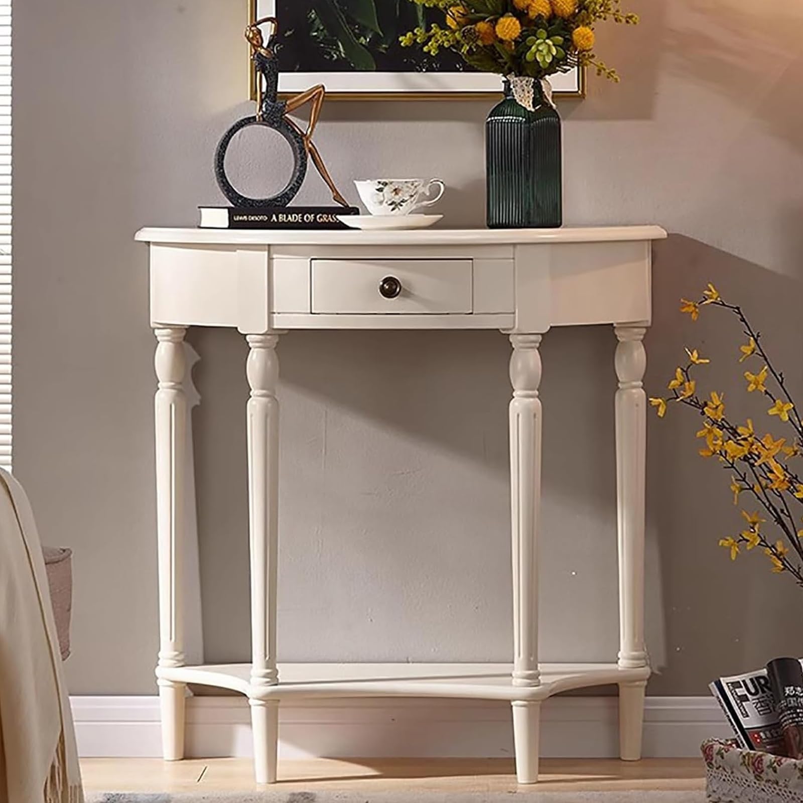 Mesa de consola de madera con cajón de 100cm para recibidor estrecho y porche