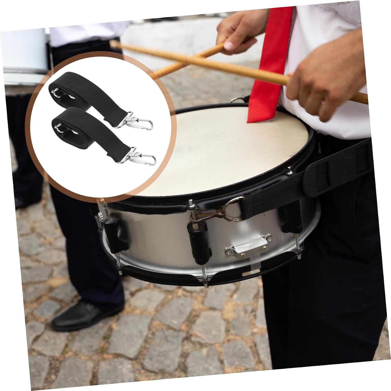 4pcs Drum Strap Black Padded Marching Snare Drum Sling Shoulder Band Polyester Adjustable Percussion Instrument Belt
