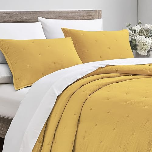 Miniatura 2 de BOURINA Juego de edredón bordado de 3 piezas de microfibra prelavada, ultra suave, ligero, con bordado de estrellas, juego de colcha matrimonial,