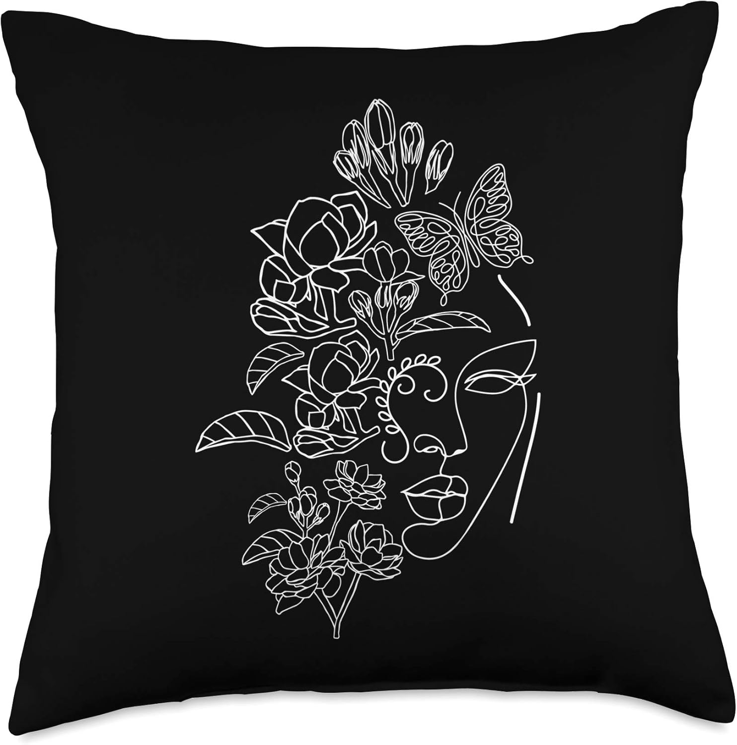 Floral Head Woman Flower Line Art Abstract Novelty Gifts Throw Pillow