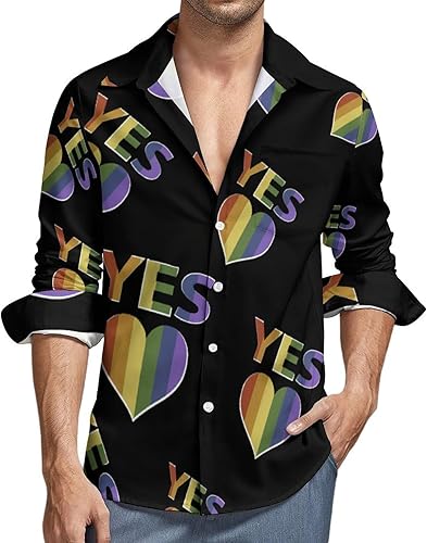 Yes to Marriage Equality LGBTQ Men's Long Sleeve Shirt Lightweight Button Down T-Shirt Casual Blouse Tee Tops disponible en Yaxa Costa Rica