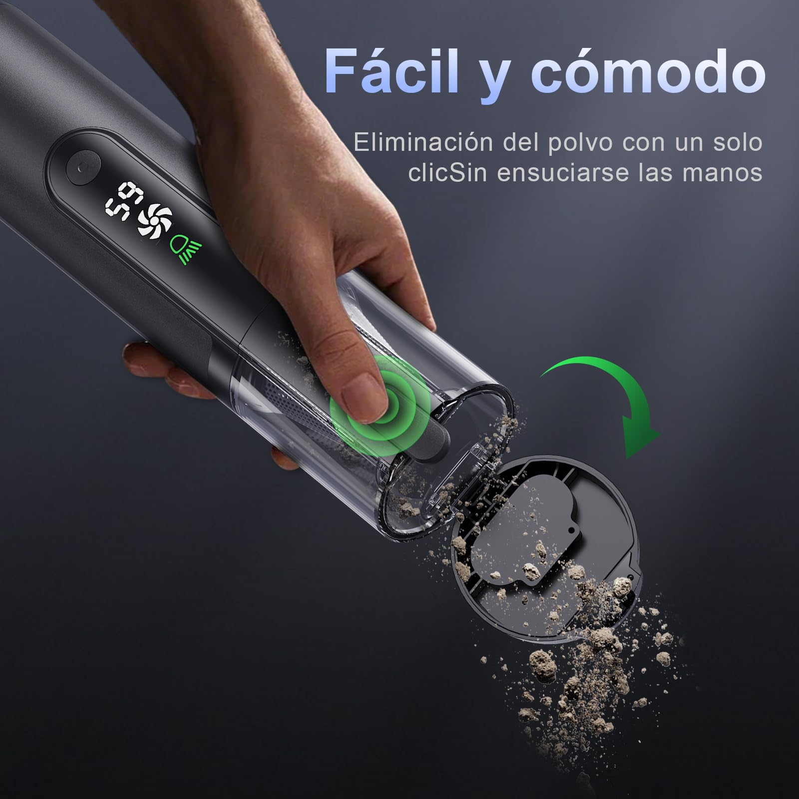 Aspiradora de Mano 4 en 1 (16 500 Pa, Motor sin escobillas 80 W)​​ – Portátil con Pantalla LED, 27 min autonomía, Carcasa de Aluminio ​​Negro​​ para Coche, hogar y Oficina.