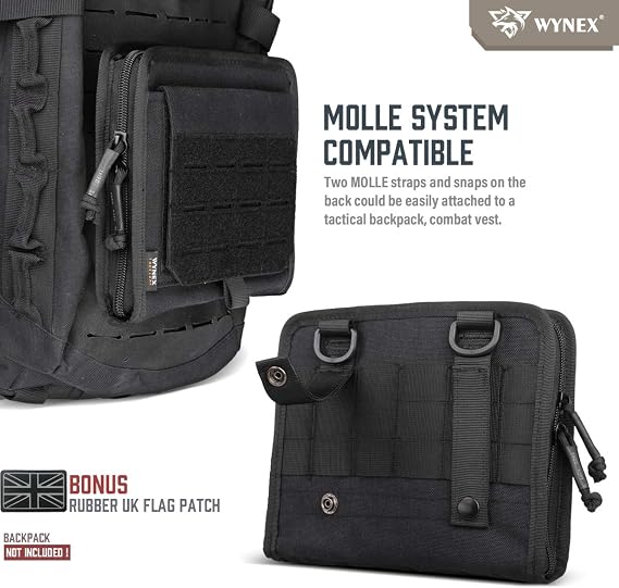 WYNEX Tactical Folding Admin Pouch, Molle Tool Bag of Laser-Cut Design, Utility Organizer EDC Medical Bag Modular Pouches Tactical Attachment Waist Pouch Include UK Patch