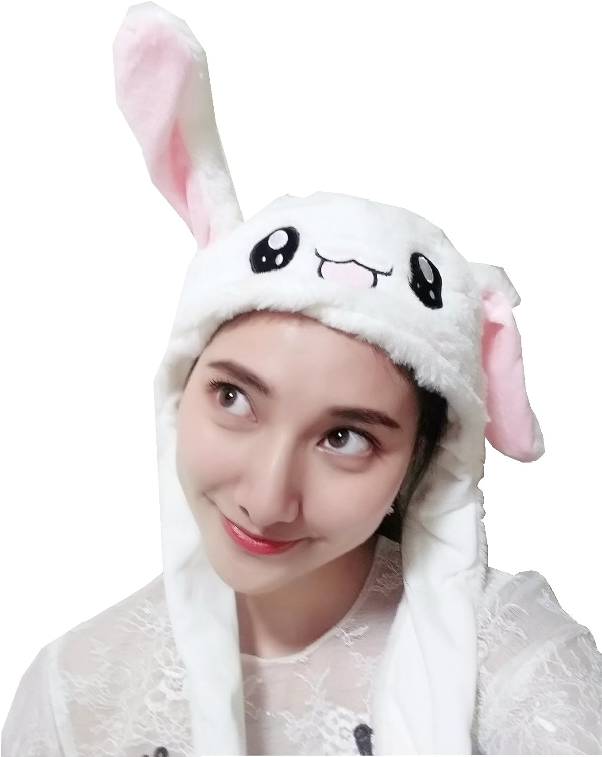 Funny Rabbit Ear Hat When You Pressing The Paws Bunny Ears Can Shake Cute White Animal Hat Bunny Ears Toys in Cosplay Party Gifts for Easter Halloween Christmas Birthday Bunny Plushy Scarf