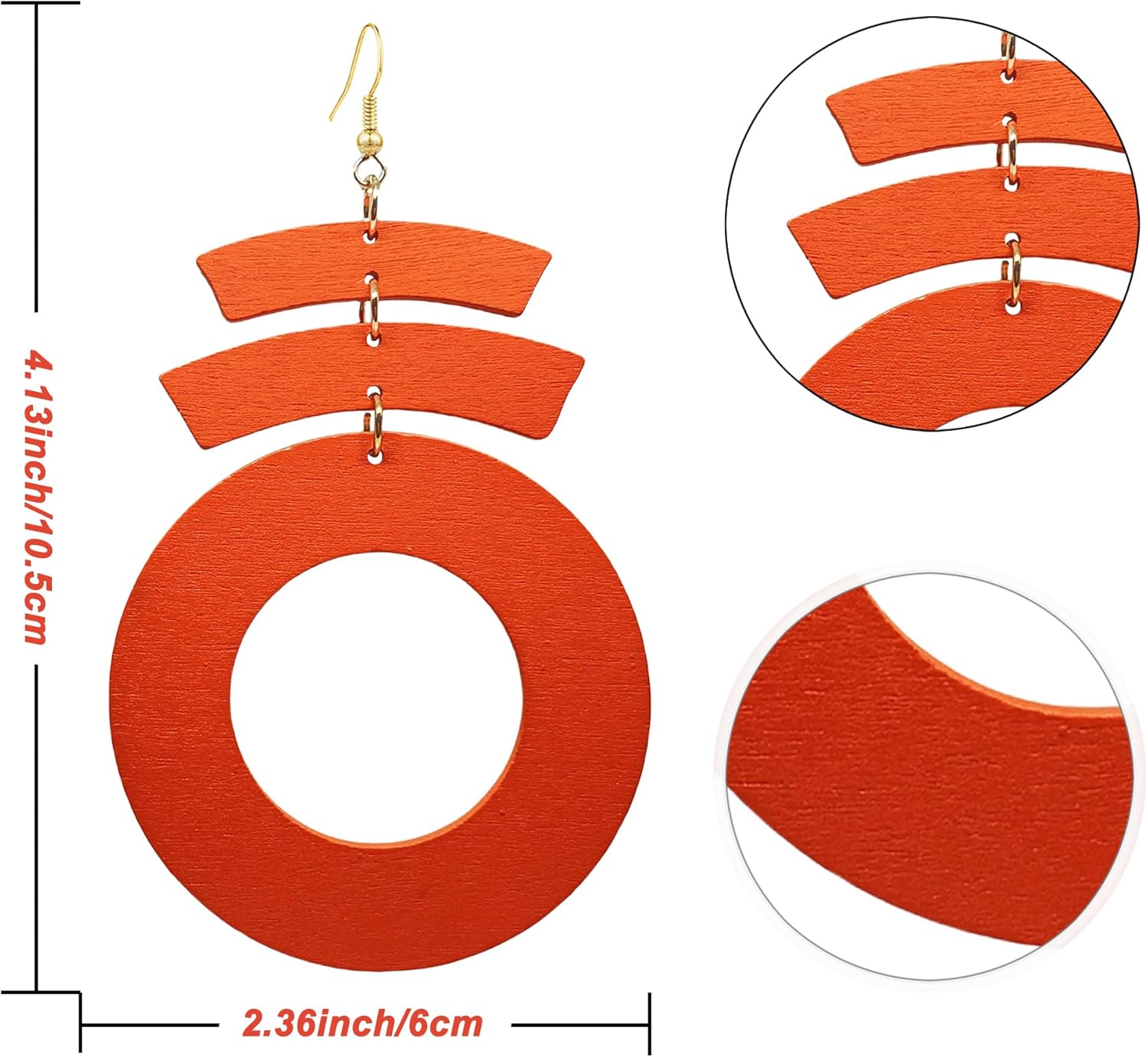 KaFu Bohemian Wooden Earrings for Women Vintage Natural Wood Hollow Round Earrings Handmade Lightweight Wood Geometric Dangle Drop Earrings Jewelry Gifts - Image 4