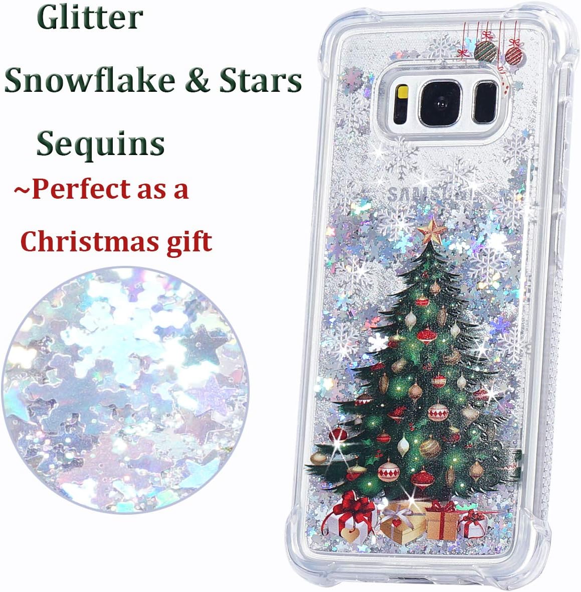 FLOCUTE Galaxy S8 Case, Galaxy S8 Glitter Christmas Case Bling Sparkle Floating Liquid Soft TPU Cushion Luxury Fashion Girly Women Cute Case for Samsung Galaxy S8 (Christmas Tree)