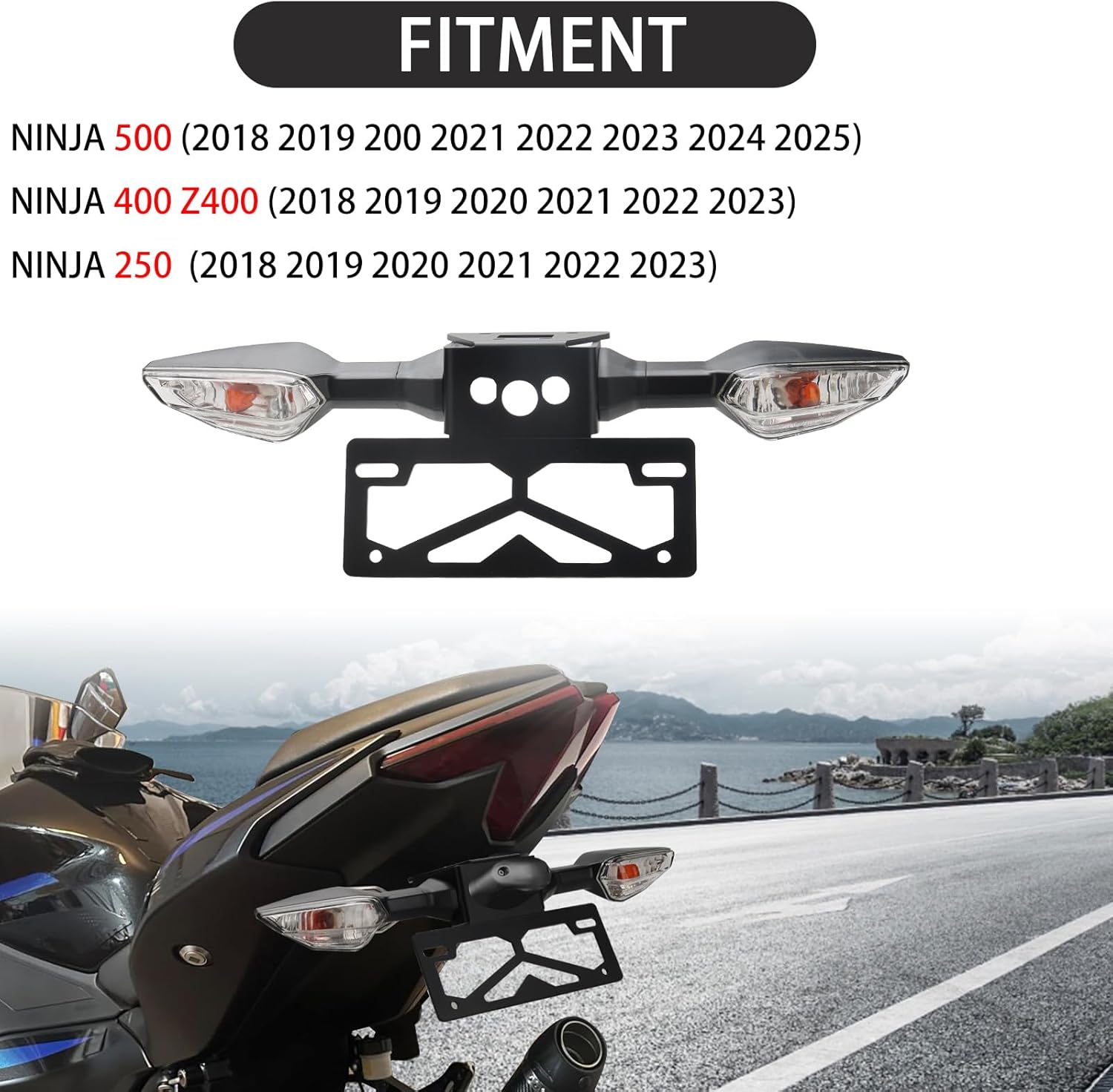 LKV Ninja 500 400 Fender Eliminator Tail Tidy Kit Compatible with 2018-2024 Kawasaki Z400 Ninja 250 License Plate Bracket Holder Mount