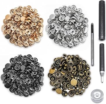 120 Set Leather Snap Fasteners Kit, 10/12.5/15mm Metal Button Snaps Press Studs with 4 Setter Tools, 4 Color Leather Snaps for Clothes, Jackets, Jeans Wears, Bracelets, Bags 10mm655#