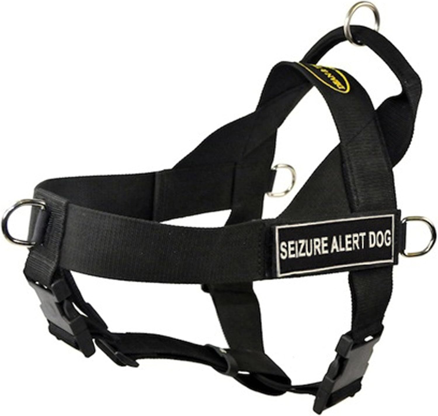 Dean & Tyler DT Universal No Pull Dog Harness with Seizure Alert Dog Velcro Patches, Fits Girth Size 24-Inch-29-Inch, Black