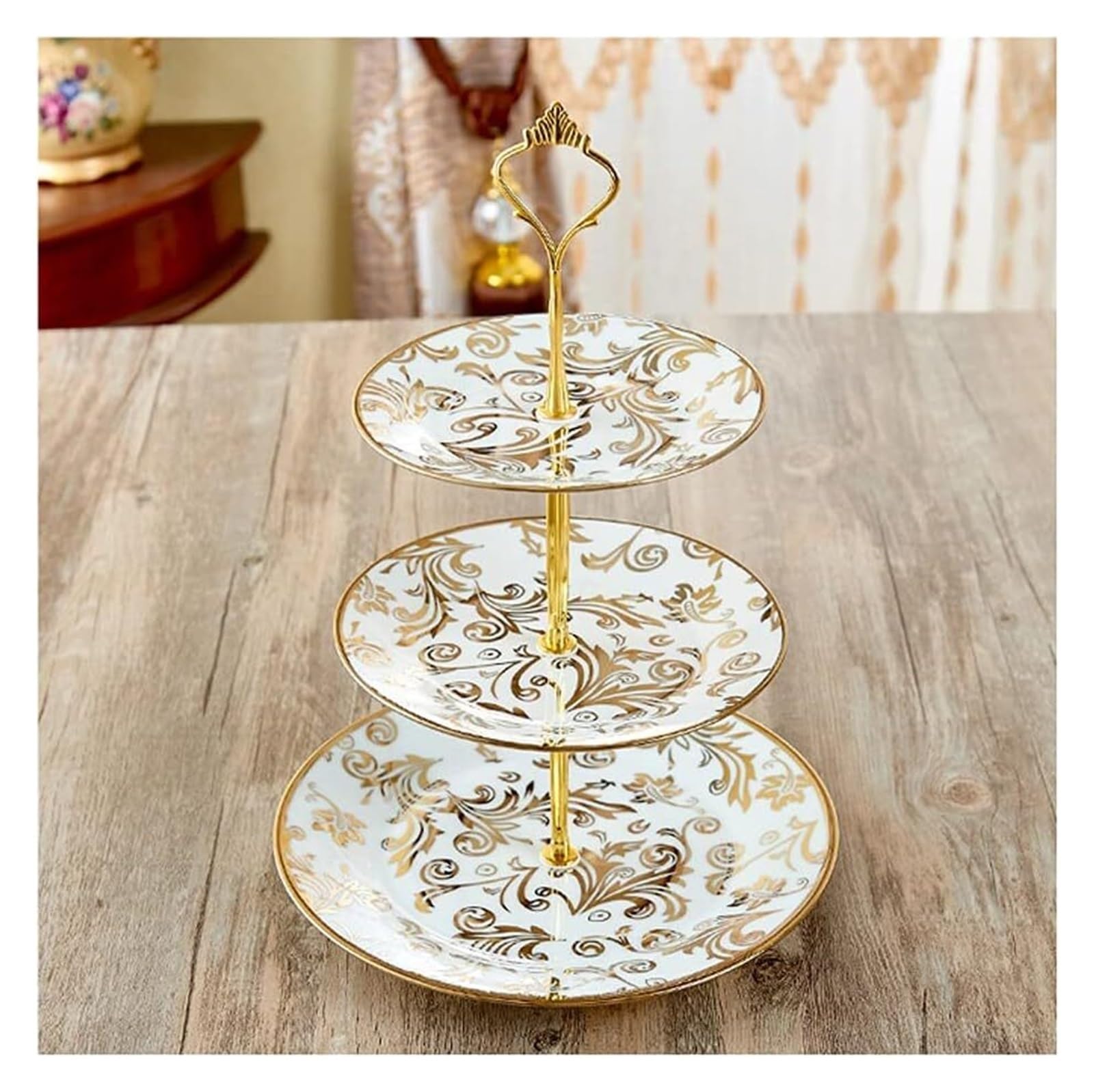 GTHTUHFD Three-Layer Fruit Plate Living Room Ceramic Dessert Shelf Multi-Layer Afternoon Tea Snacks Dried,Fruit Bowl