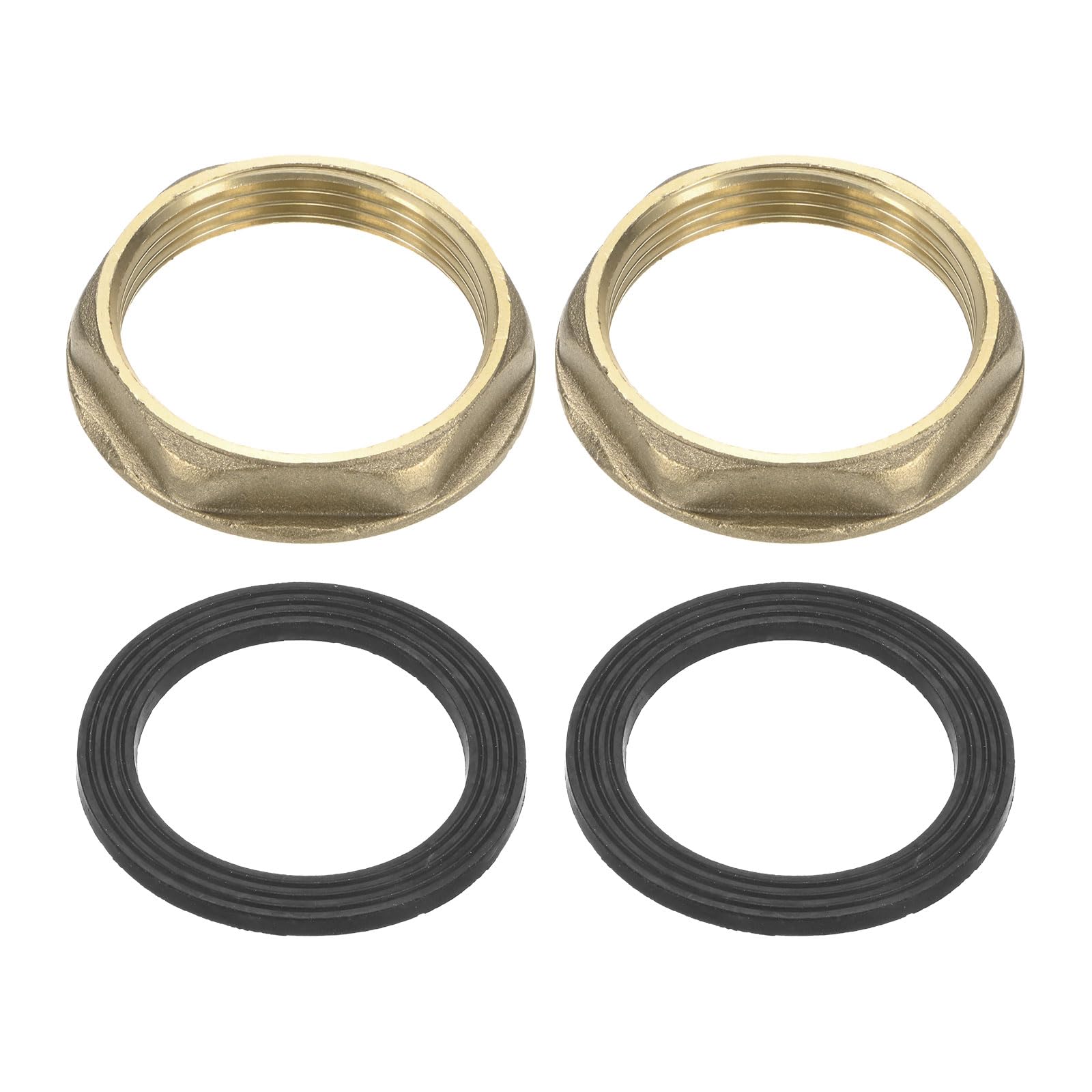 M METERXITY Flange Hex Lock Nut (G 1-1/2 Inch Female Thread) 2 PCS - Brass Pipe Fitting Locknuts & with Silicone Washer, Apply to Kitchen Sink Plumbing/Bathroom Basin