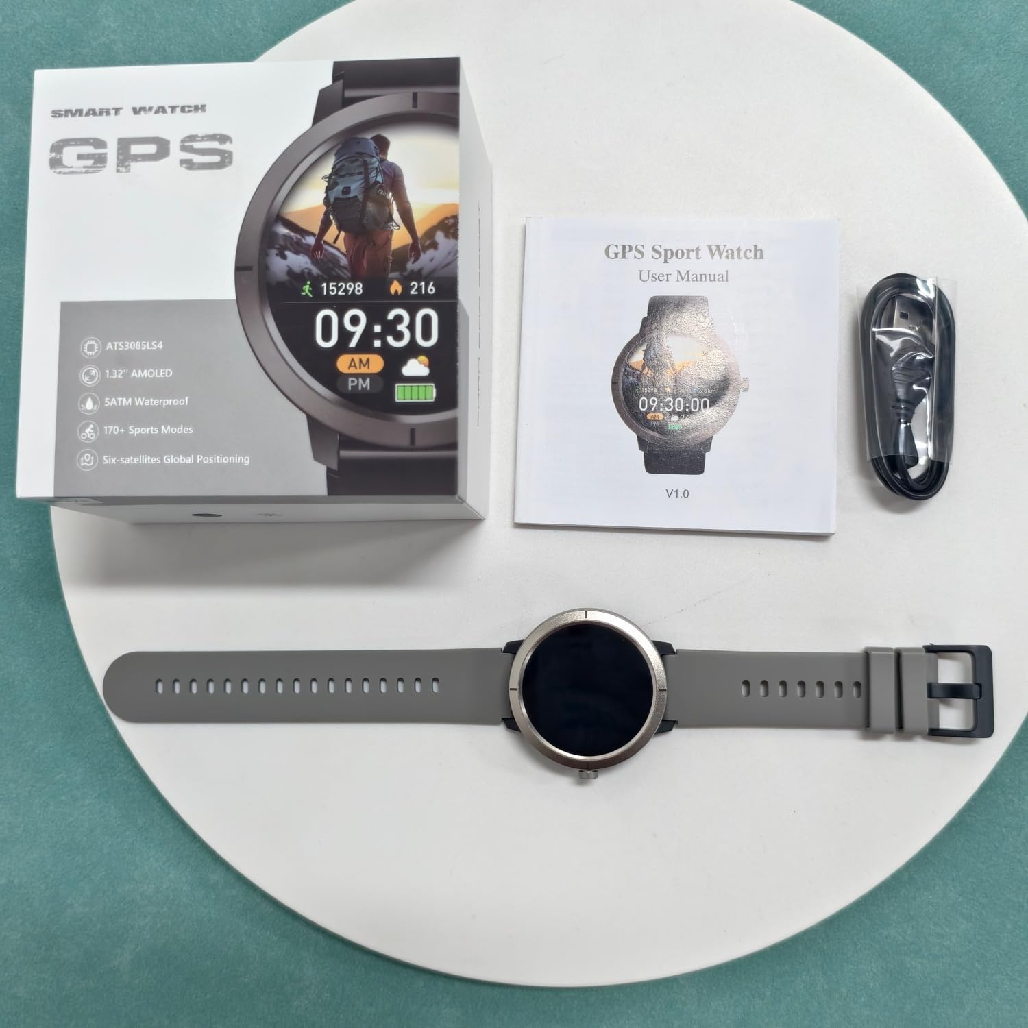AIEK Smartwatch con GPS Integrado para Hombre y Mujer, Resistente al Agua 50M Contestar/Hacer una Llamada, 170 Modos de Entrenamiento, AMOLED de 1,32", Frecuencia Cardiaca, Sueño, SpO2 (Plata)