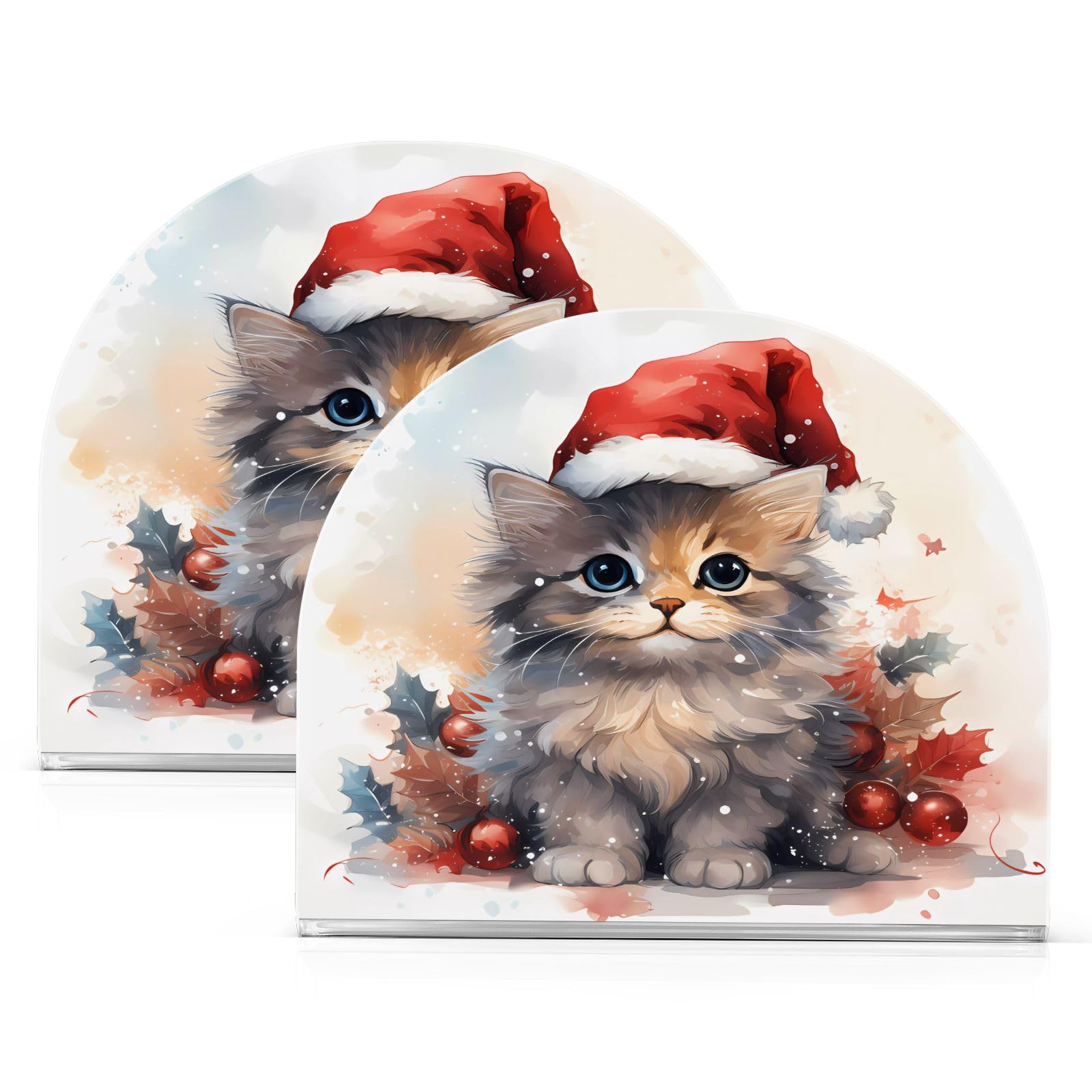 Simpatico portatovaglioli di Natale in acrilico a forma di gatto