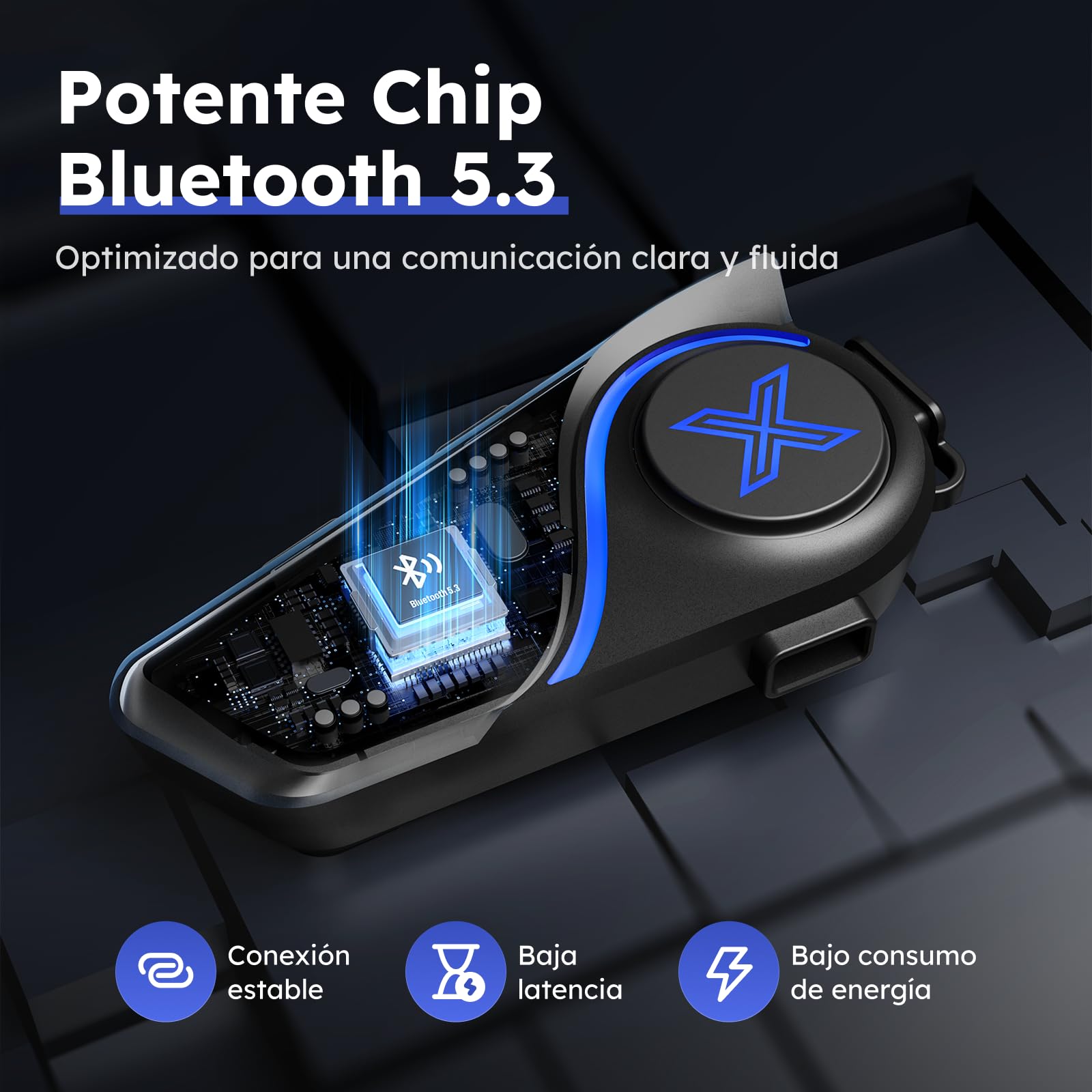 MAXRUNON D9 Intercomunicador Casco Moto para Motocicletas, 2 Vías Intercomunicador Bluetooth 5.3, Cancelación de Ruido CVC/DSP, Multitarea 1000 mAh, Emparejamiento Universal, FM, IPX5-2 Pack