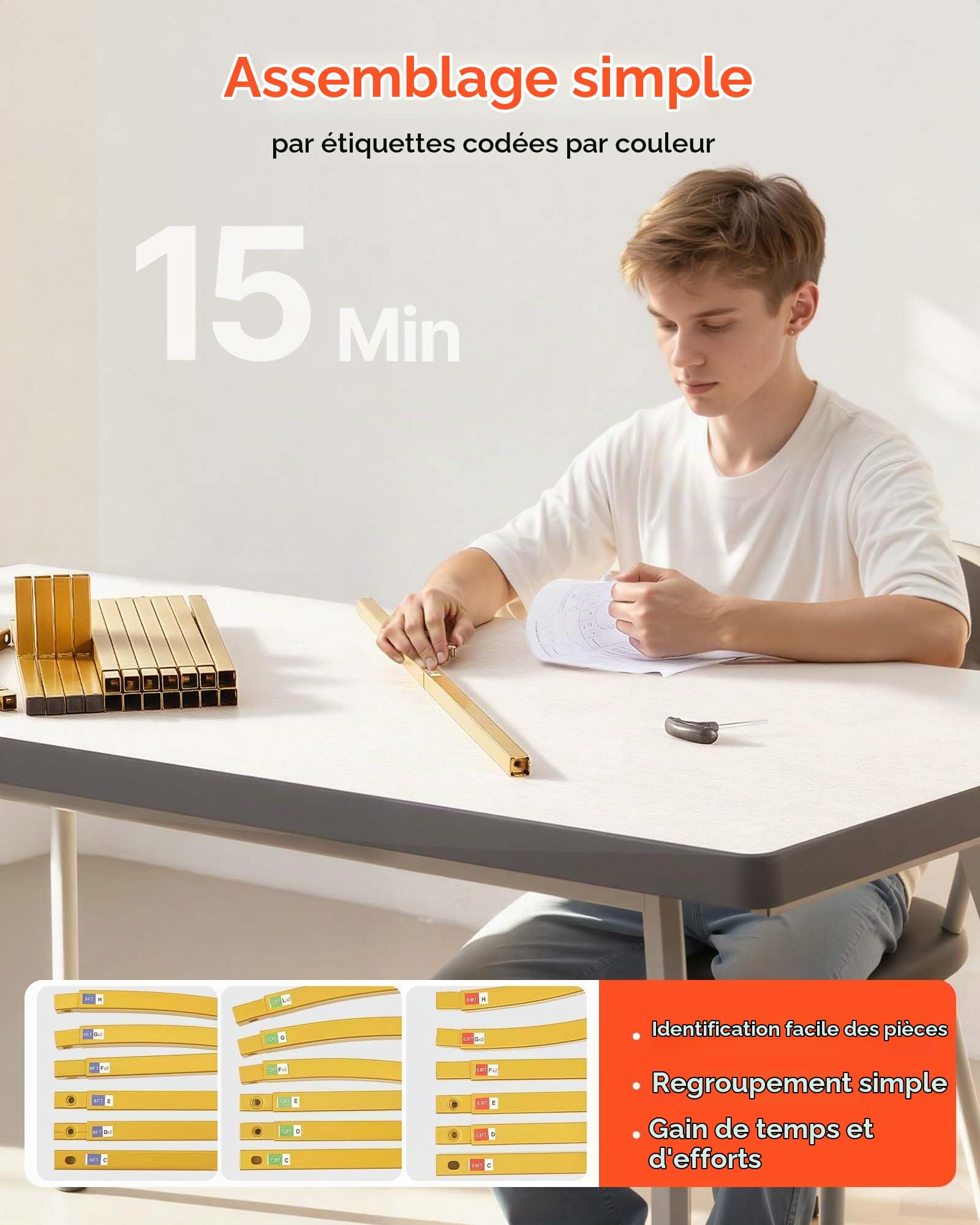 VEVOR Arche de Mariage Lot de 3 Support de Fond Arche 2,4 m 2,2 m 2 m pour Décoration de Mariage, Anniversaires, Remises de Diplômes, Fêtes, Cérémonies, Célébrations, Structure Stable en Métal, Doré