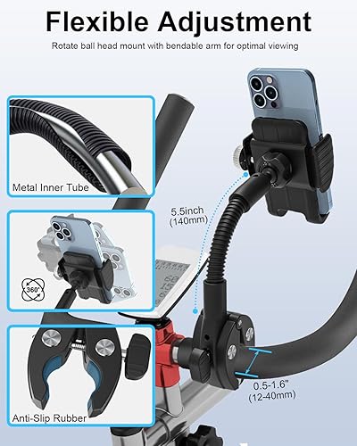 Miniatura 4 de Soporte de teléfono giratorio de cuello de cisne, soporte para teléfono celular, abrazadera de manillar de bicicleta estática para bicicleta