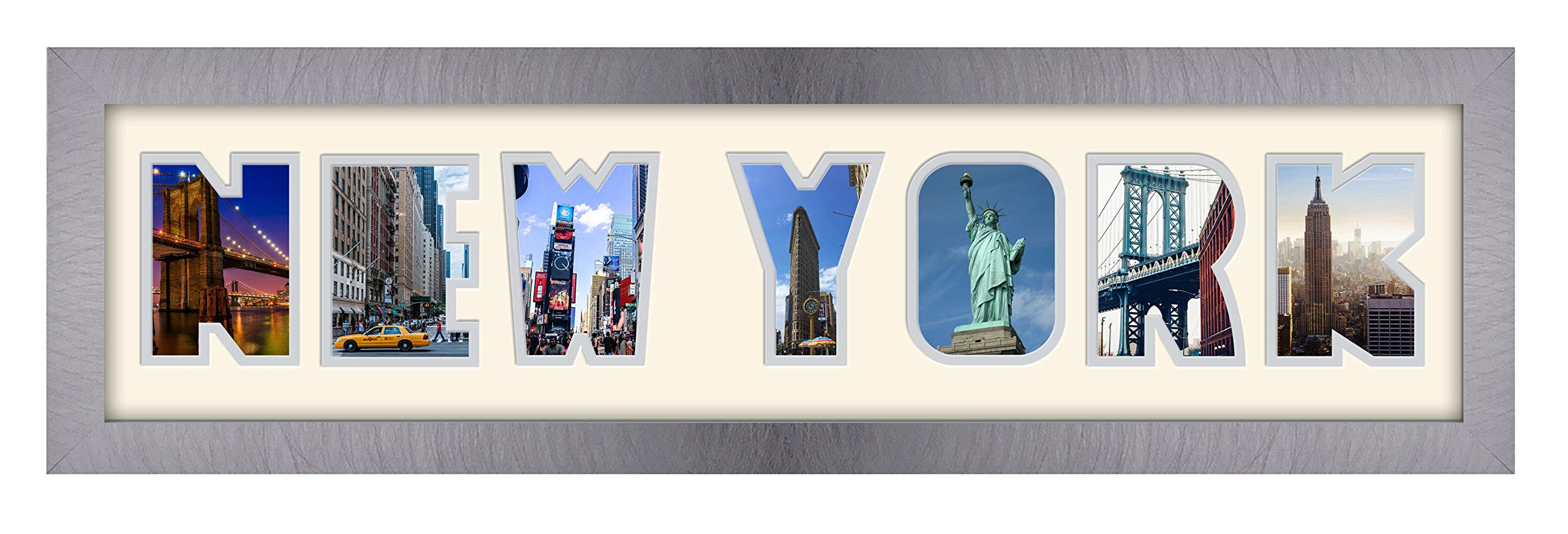 Photos In A Word Brushed Silver Finish Frame Cream Mount Grey Inside New York Word Photo Frame Gift For Your Own Holiday Memories1260-Dd (Brushed Silver Finish Frame Cream Mount Grey Inside)