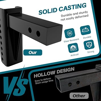 3-in-1 ATV/UTV Adjustable Trailer Hitch Towing Ball Mounts - Fits 2'' Receiver, 6 Inch Drop/Rise Drop, 2 Ball Hitch Rated 2000 LBS, Winch Strap Loop Rated 5000 LBS