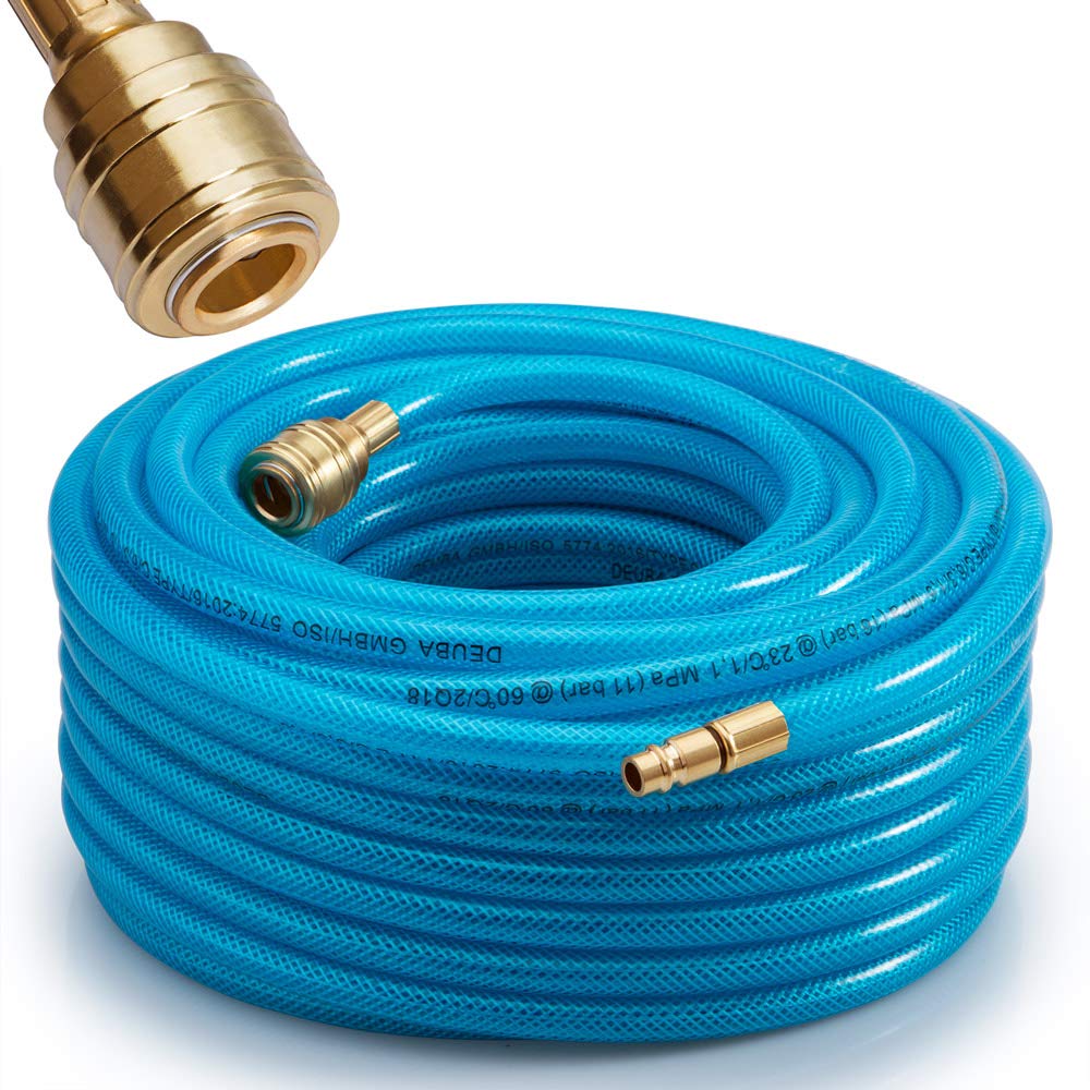 Deuba 2x Mangueras Compresor de Aire 30m 15Bar 1/4' Manguera Neumática Refuerzo Tela Acople Rápido