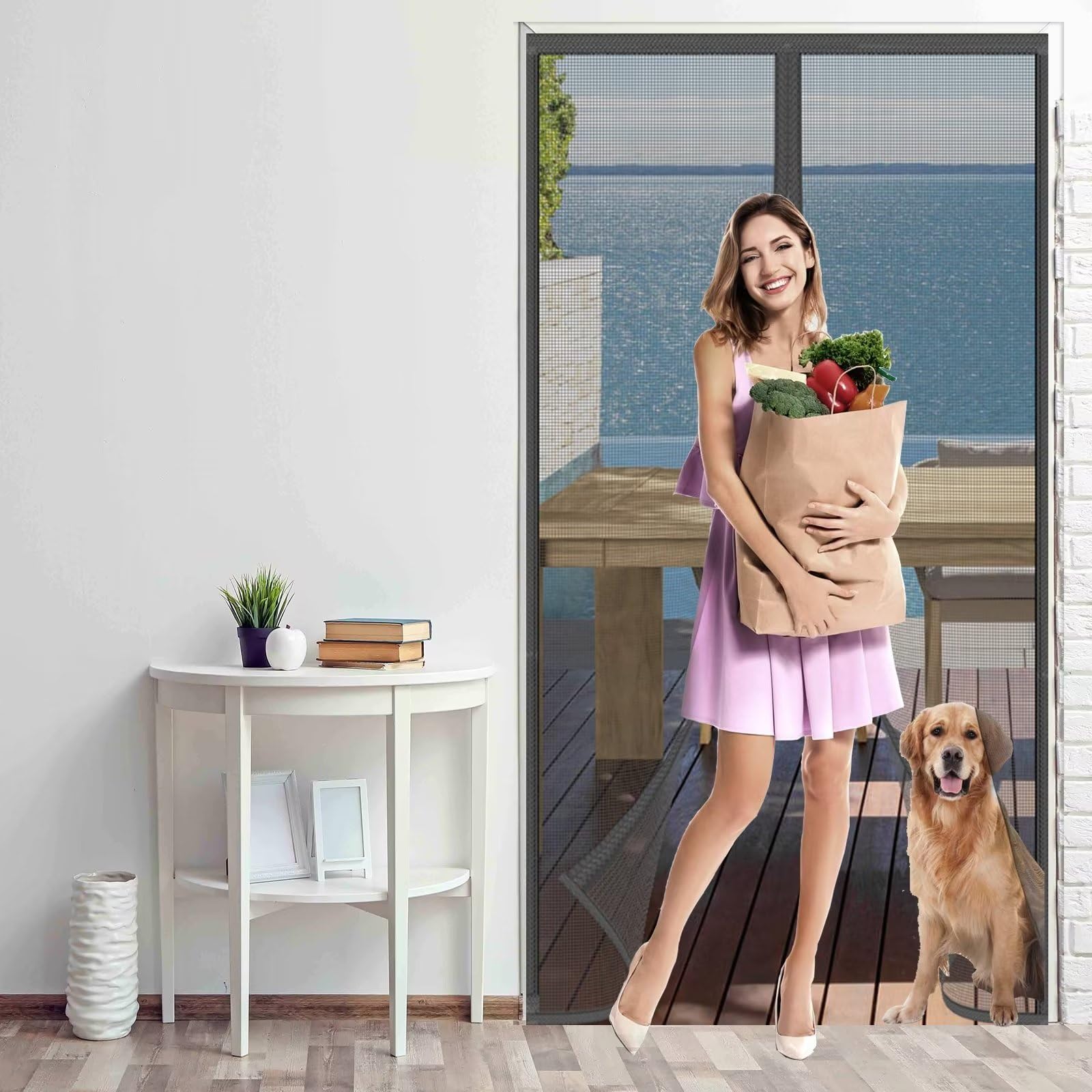 Zanzariera Magnetica in Fibra di Vetro 110x210cm, Grigio | Tenda Zanzariere Porta Finestre Resistente Anti Zanzare, per Balcone Soggiorno Camera Ingresso, Chiusura Automatica