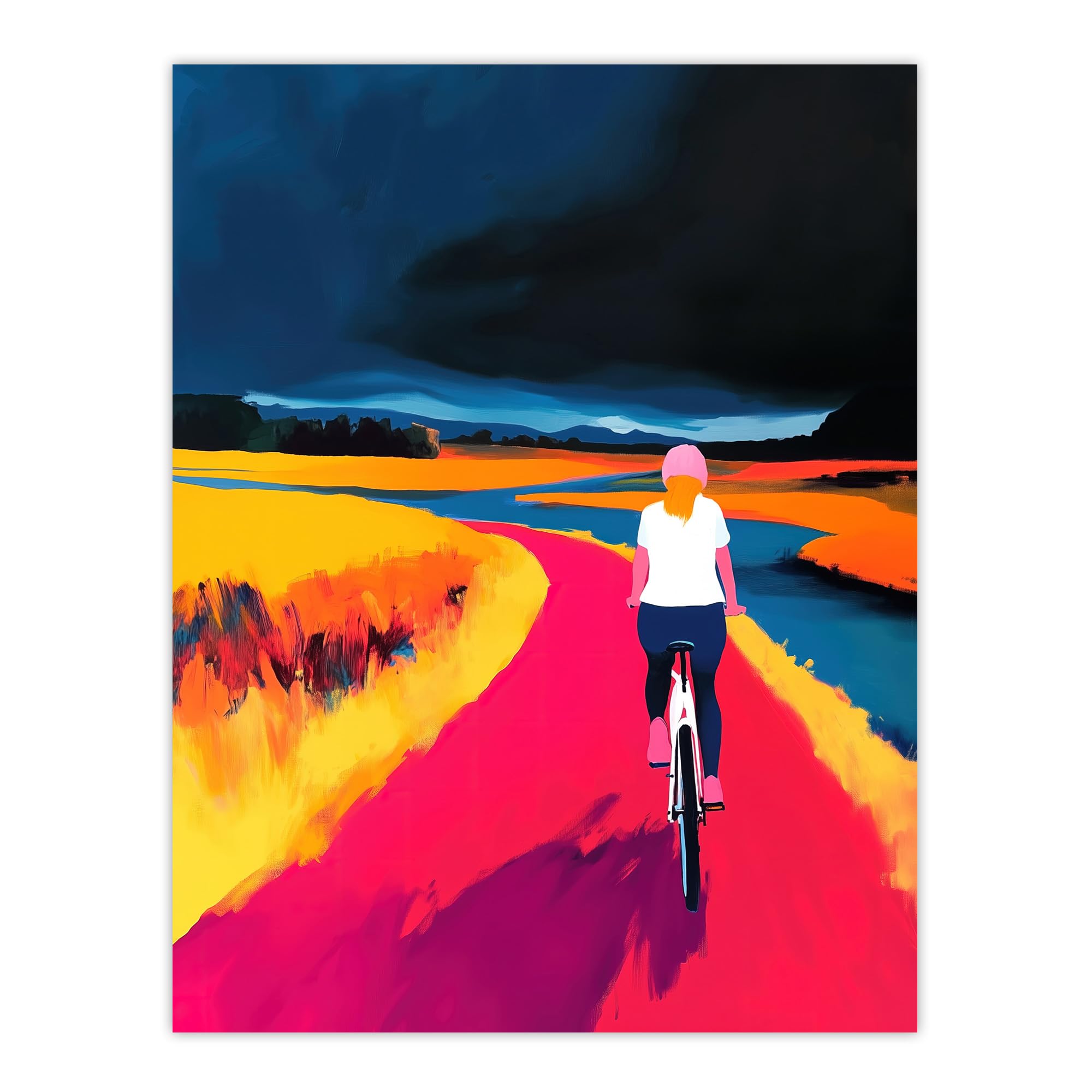 Artery8 Bicycle Dream Bike Ride Colourful Landscape Living Room Large Wall Art Poster Print Thick Paper 18X24 Inch