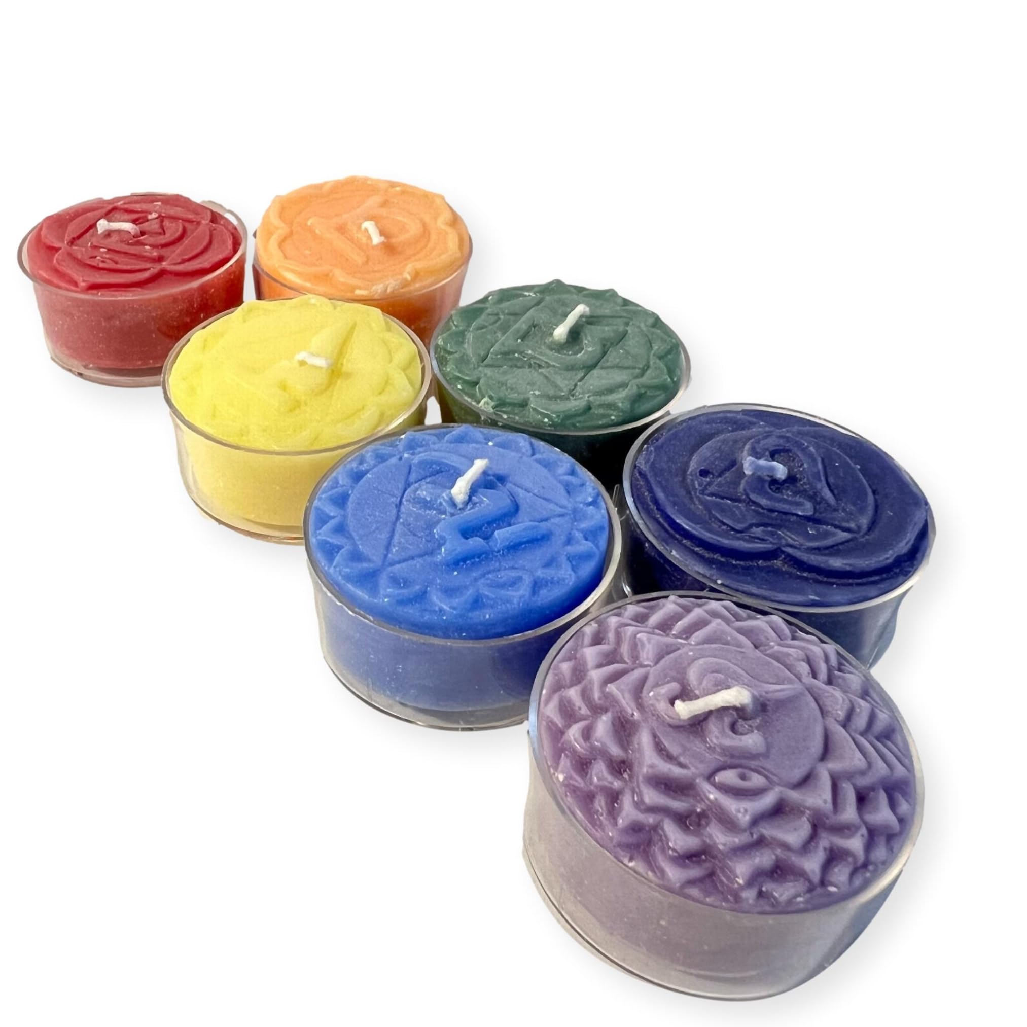 Thorness Multi-Coloured Chakra Tea Light Candles Set Of 7 | Each A Different Colour And With A Different Fragrance To Represent 7 Chakras | 100% Pure Natural Palm Wax And Contain 3% Pure Essential Oils