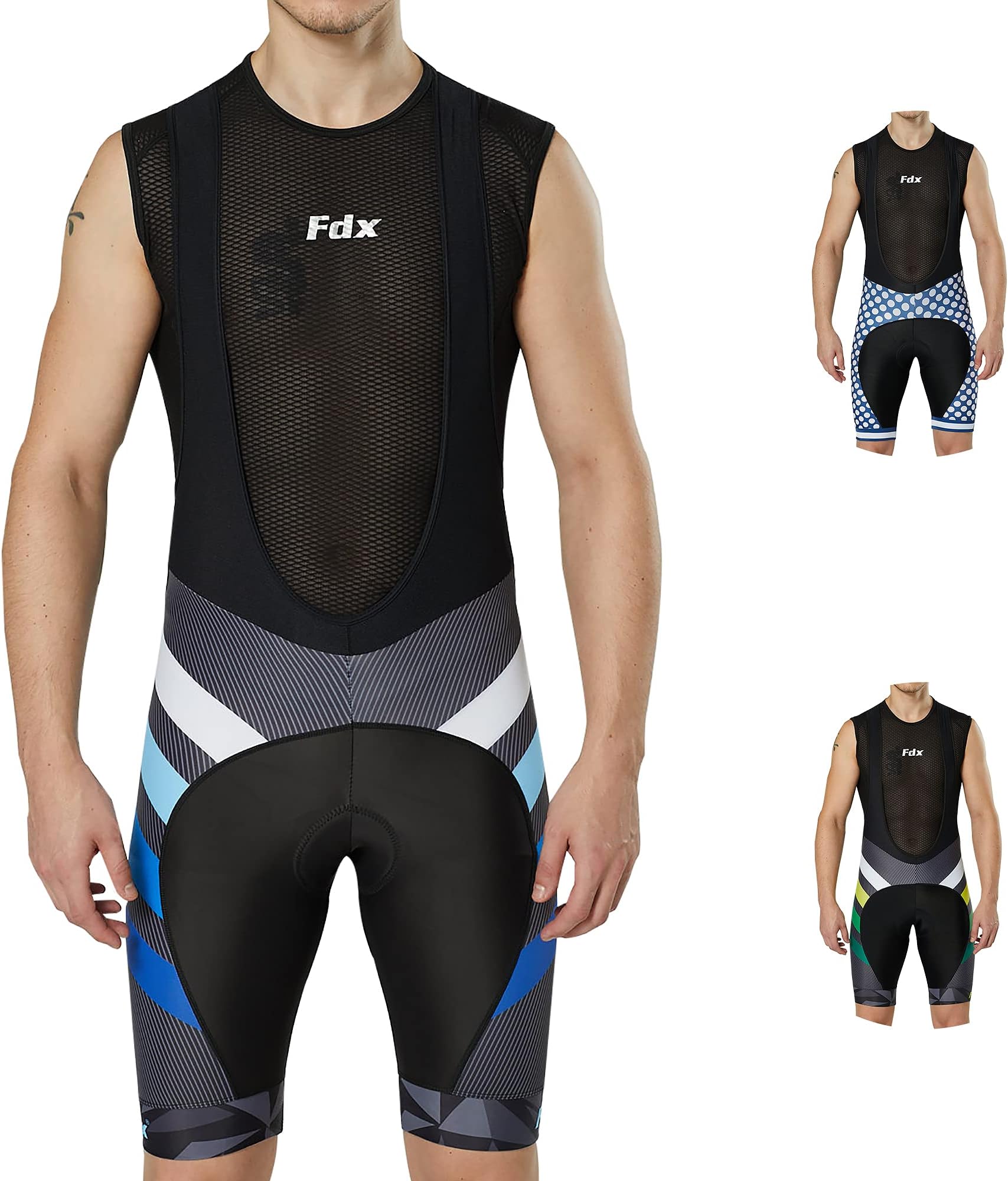 FDX Cycling Bib Shorts Men’s - 4D Padded Cycle Tights with Mesh Straps Zip Pocket, Leg Grippers - Breathable Quick Dry Summer Cycle Shorts - Excellent Performance and Better Fit