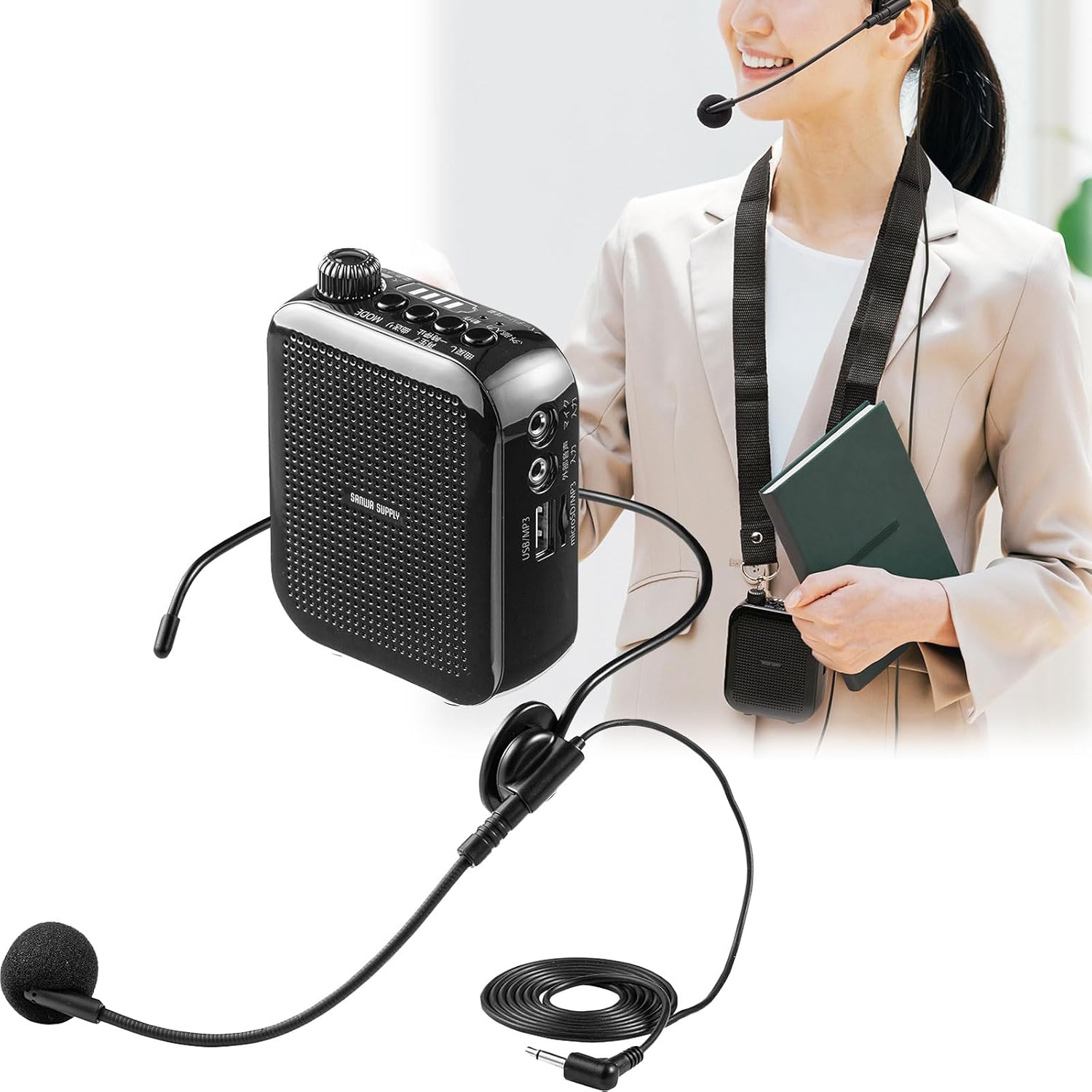 Amazon.co.jp: イーサプライ 拡声器 ポータブル 超小型 ハンズフリー ヘッドセット マイク付 スピーカー 音楽再生 最大10W ...