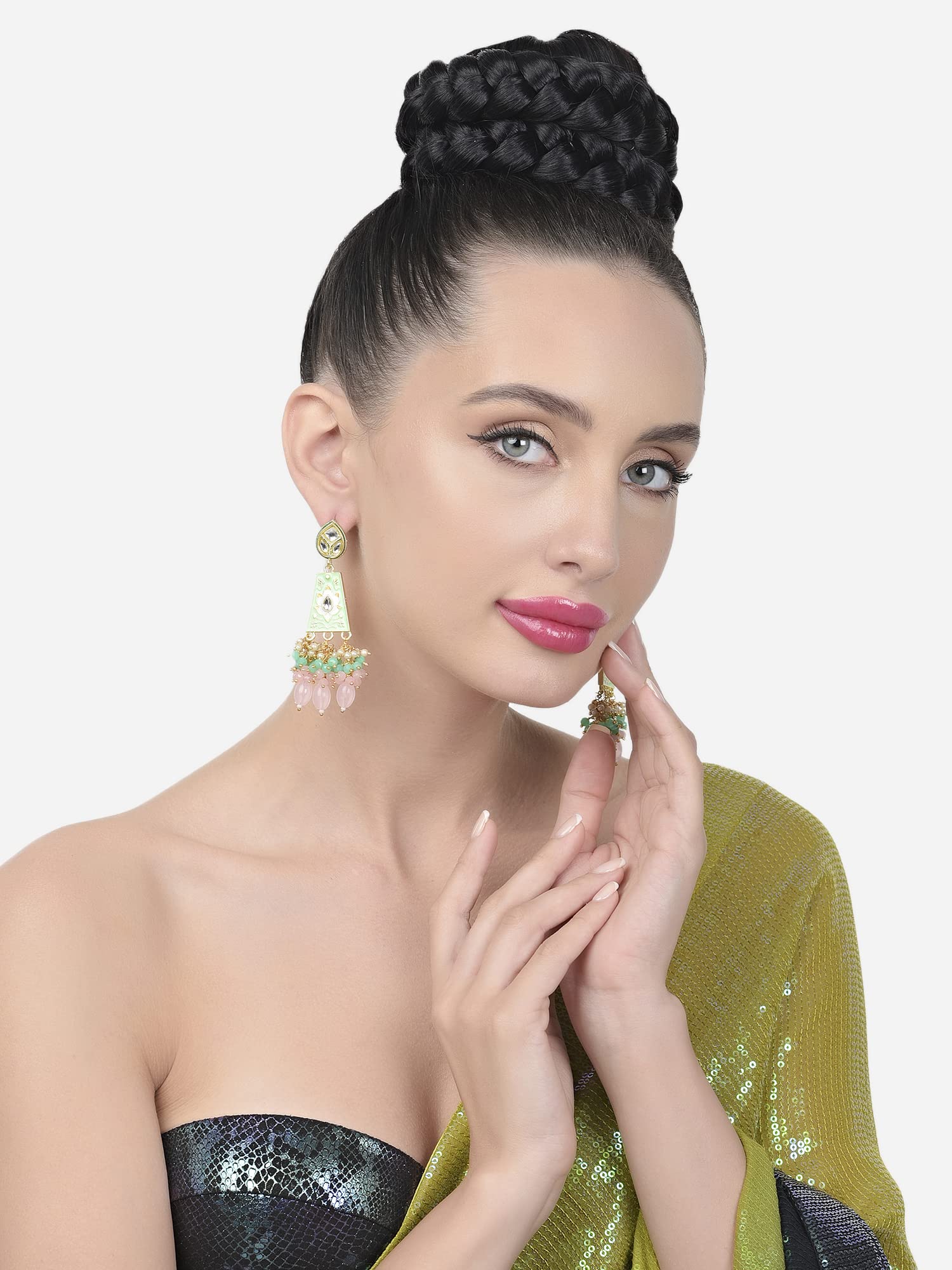 Meenakari Kundan & Cluster Crystal Drop Earring For Women