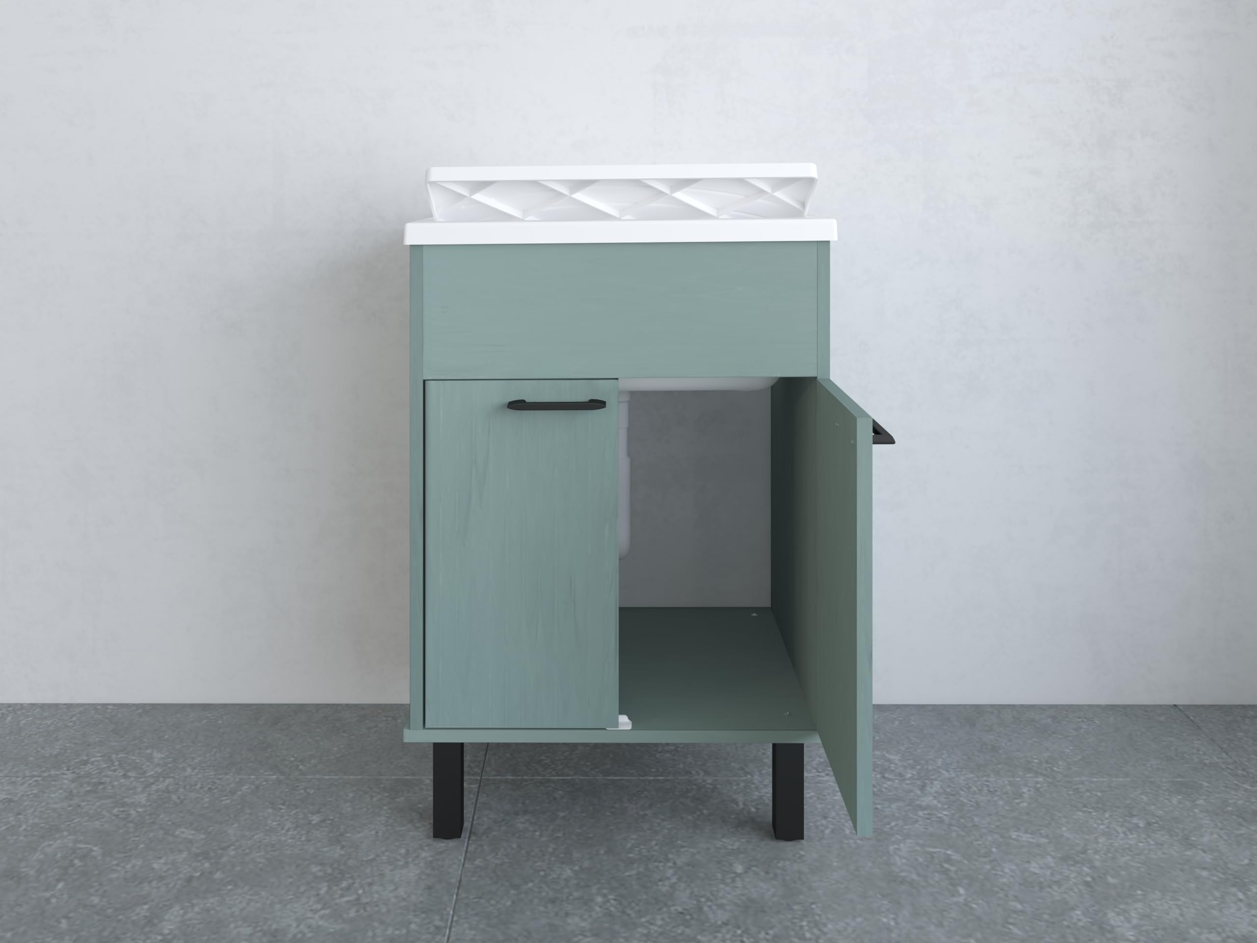 Negrari Mobile Lavatoio in PVC con vasca in PP, Resistente agli acidi di uso comune, Resistente all'umidità, Kit di scarico incluso, Interno e Esterno, L60 x P50 x H85 cm, Colore Verde Scuro