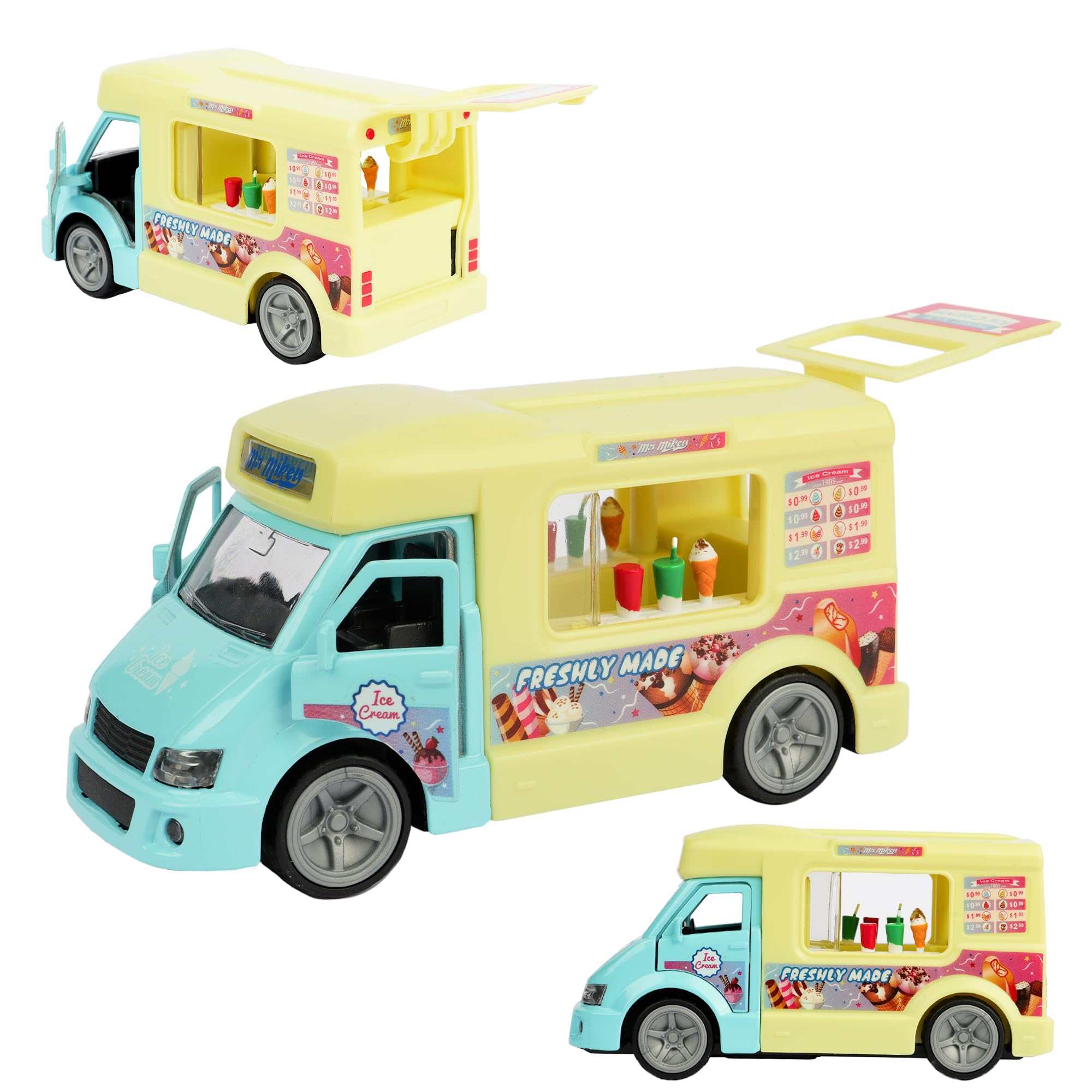 White Ice Cream Van - Diecast, Detailed Interior with Opening Back Doors, Realistic Vehicle Model for Collectors & Imaginative Play