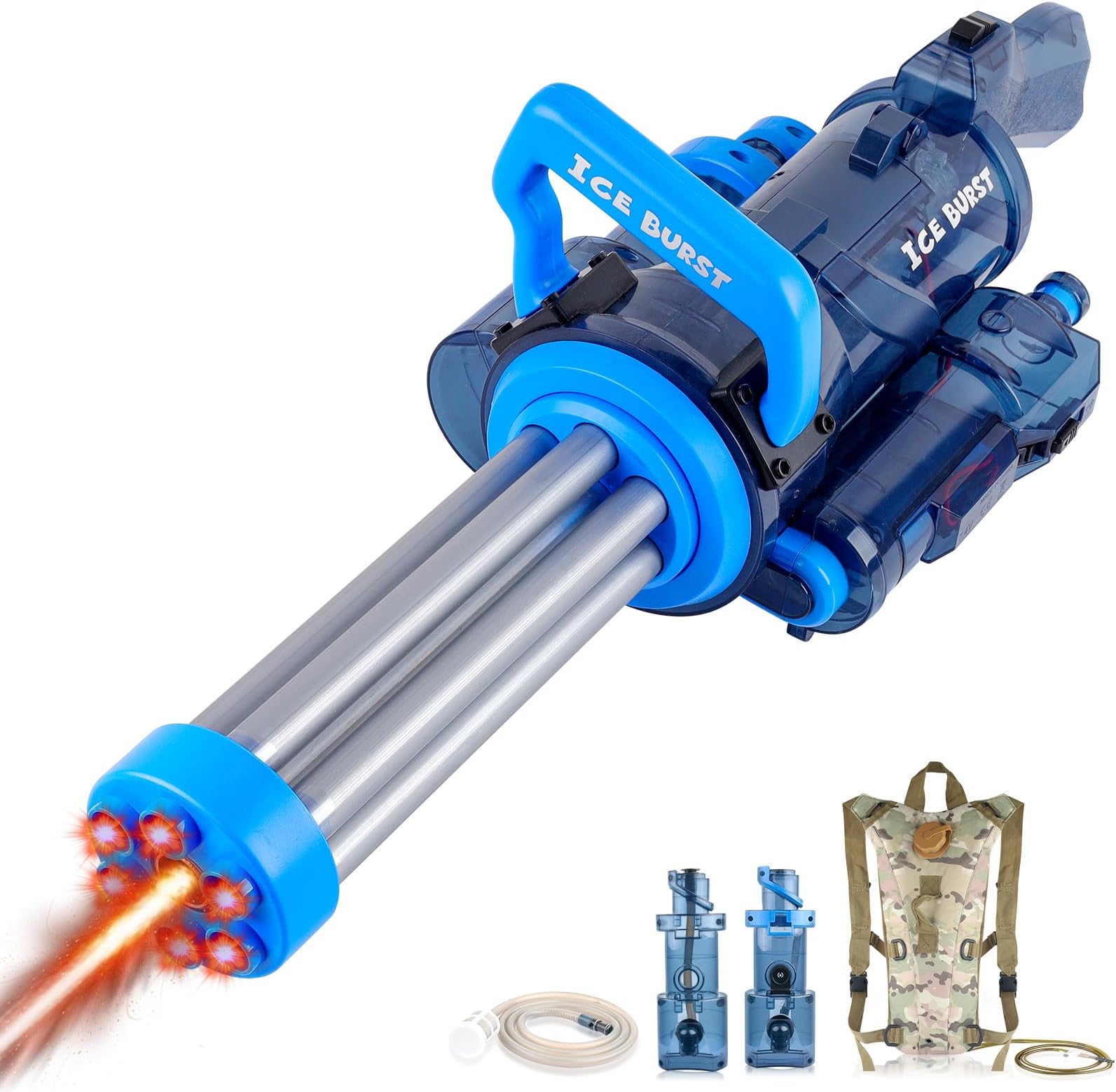 Gatling Electric Water Gun, Automatic Powerful Squirt Gun Long Range High Capacity WaterGun with Plumbing & Backpack, Strongest Water Blasters Cool Summer Water Toy Gifts for Kids & Adults